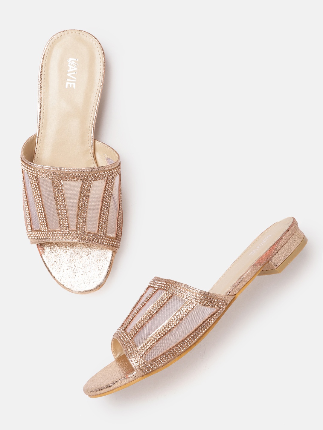 

Lavie Women Rose Gold Stone Embellished Party Open Toe Flats