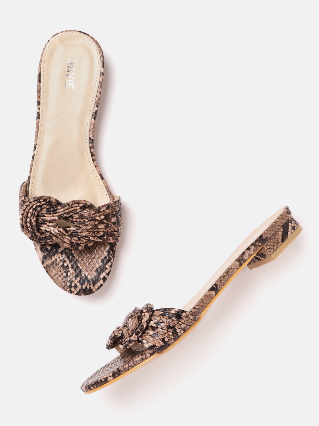 

Lavie Women Brown & Beige CrocTextured Open Toe Flats