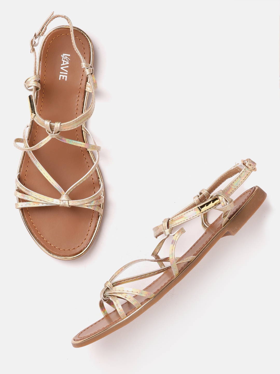 

Lavie Women Gold-Toned Solid Open Toe Flats with Knot Detail