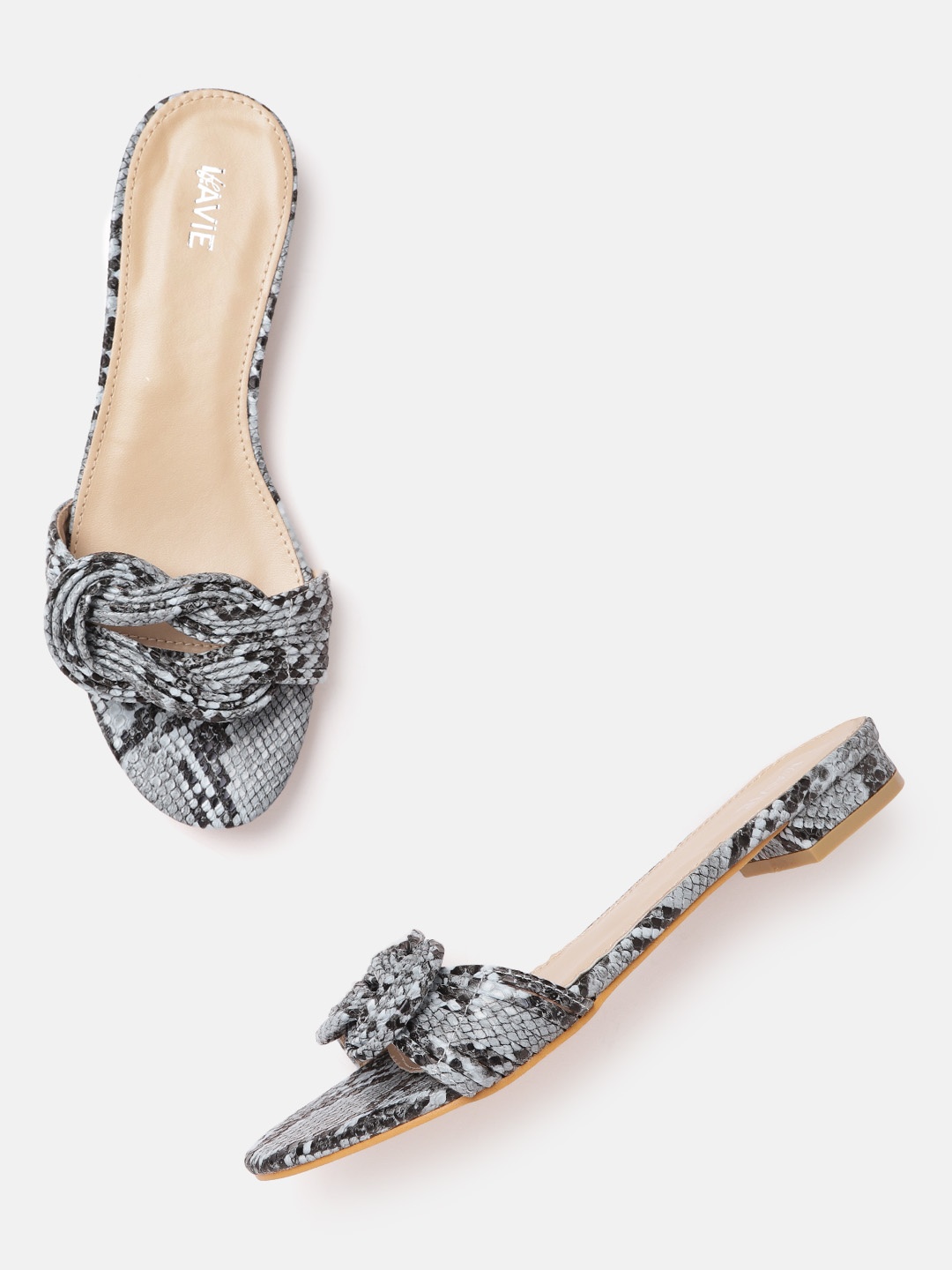 

Lavie Women Teal Blue & Black Snakeskin Textured Open Toe Flats