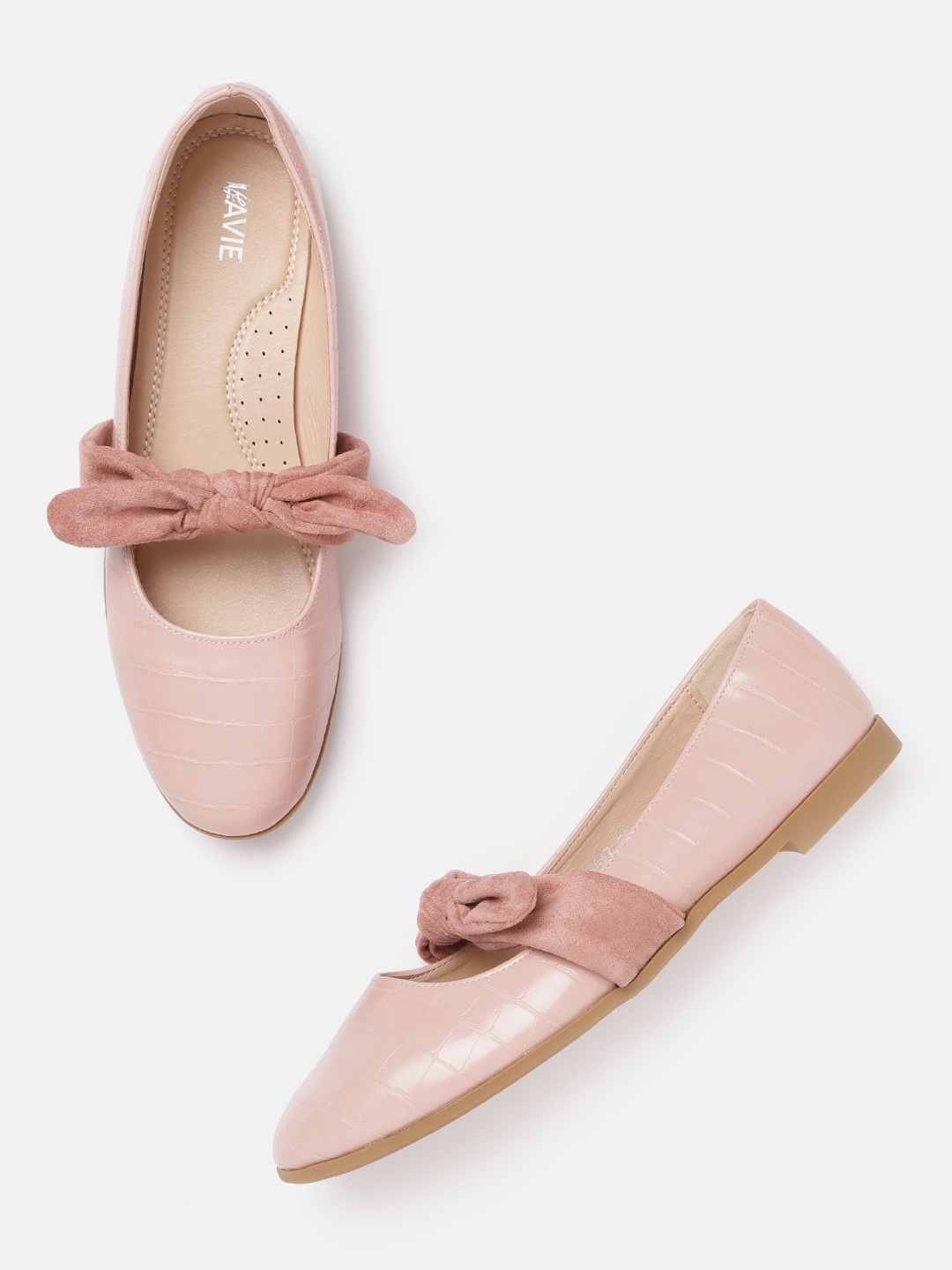 

Lavie Women Dusty Pink Croc Textured Ballerinas with Bows, Rose