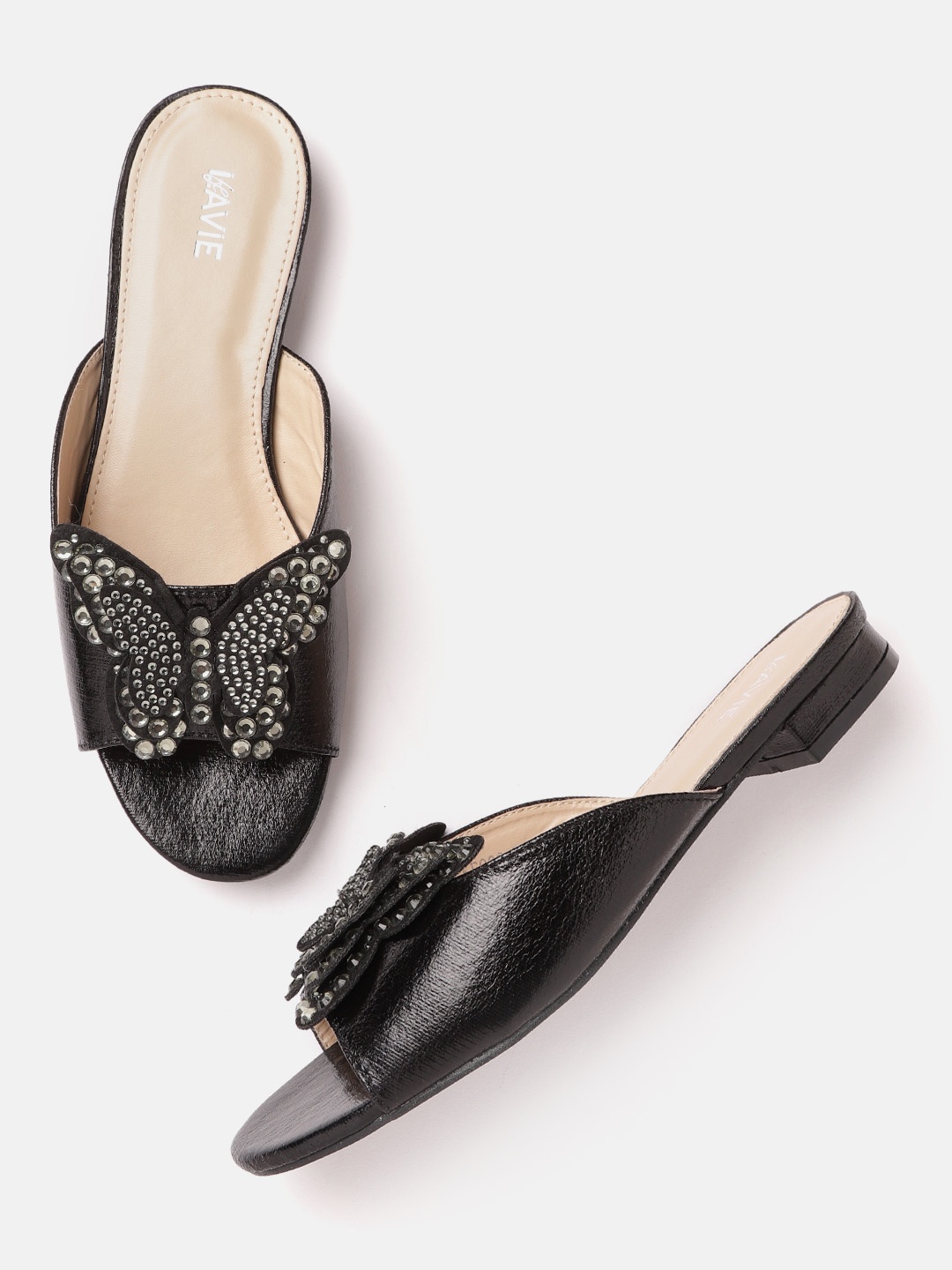 

Lavie Women Black Butterfly Embellished Mules