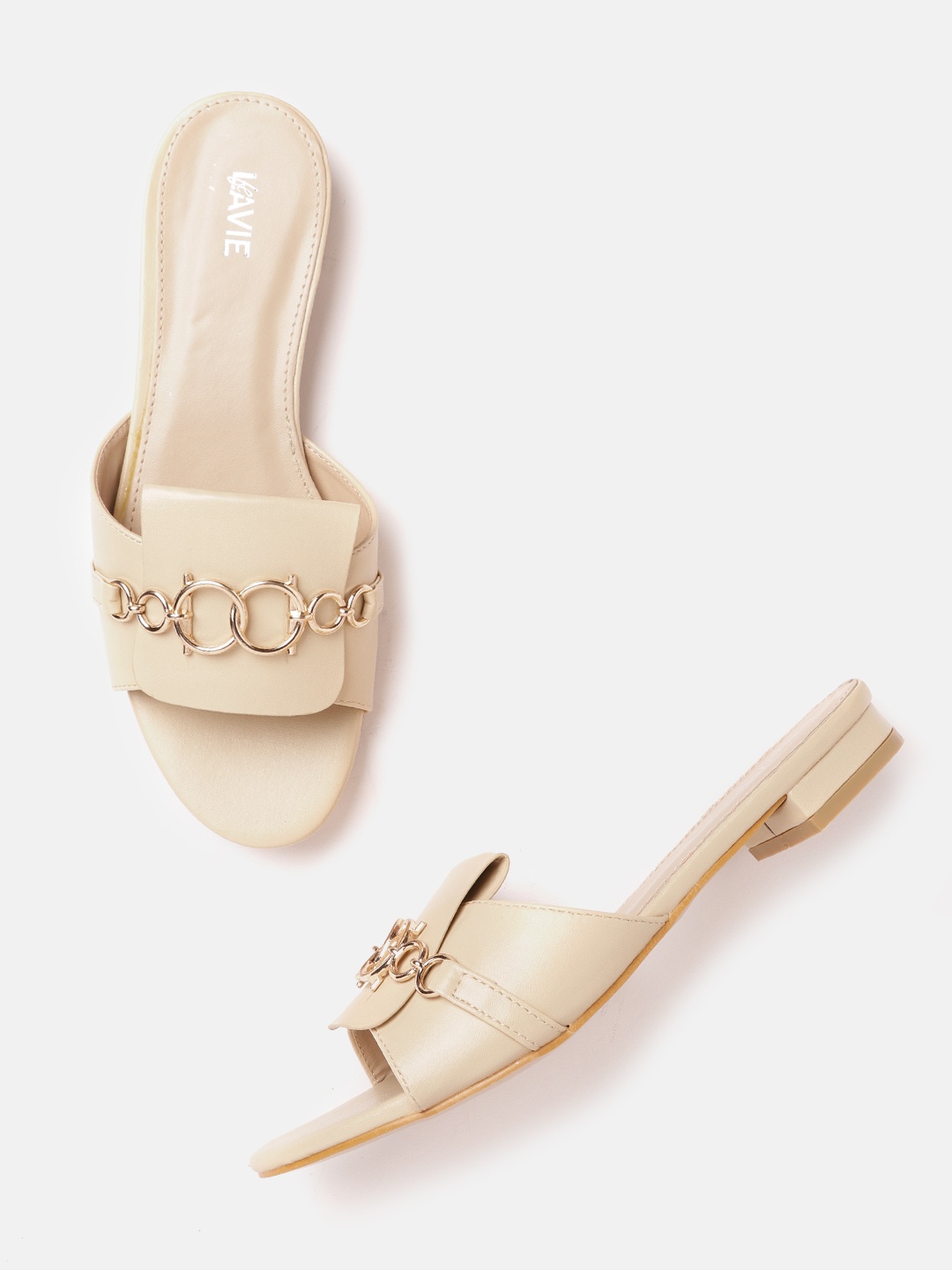 

Lavie Women Beige & Gold-Toned Link Embellished Open Toe Flats