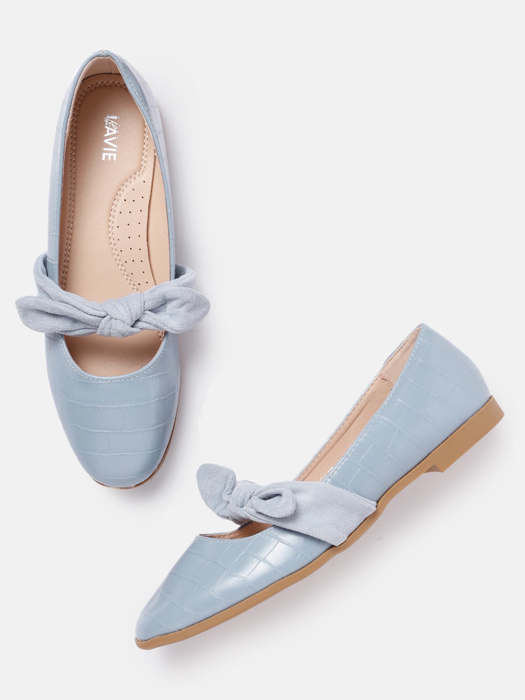 

Lavie Women Blue Croc Textured Ballerinas with Bow Detail