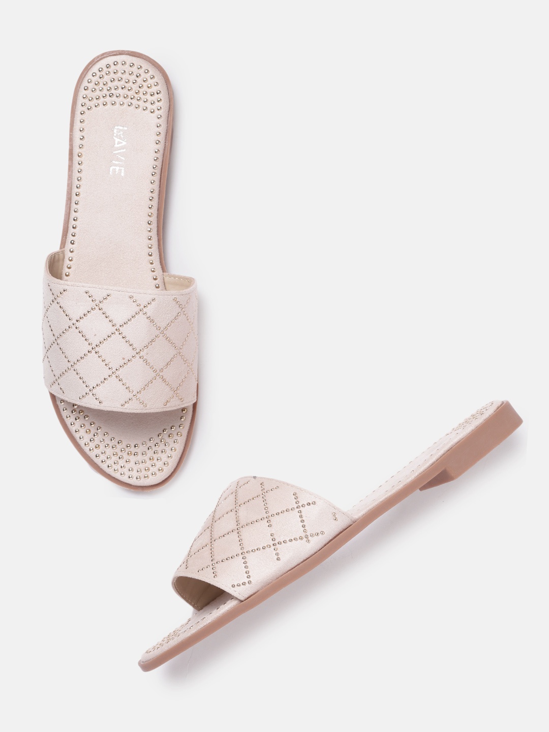 

Lavie Women Off White & Gold-Toned Embellished Open Toe Flats
