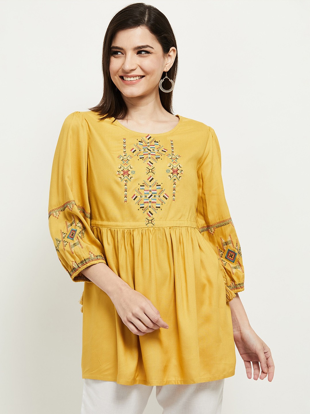 

max Women Mustard Printed Tunic