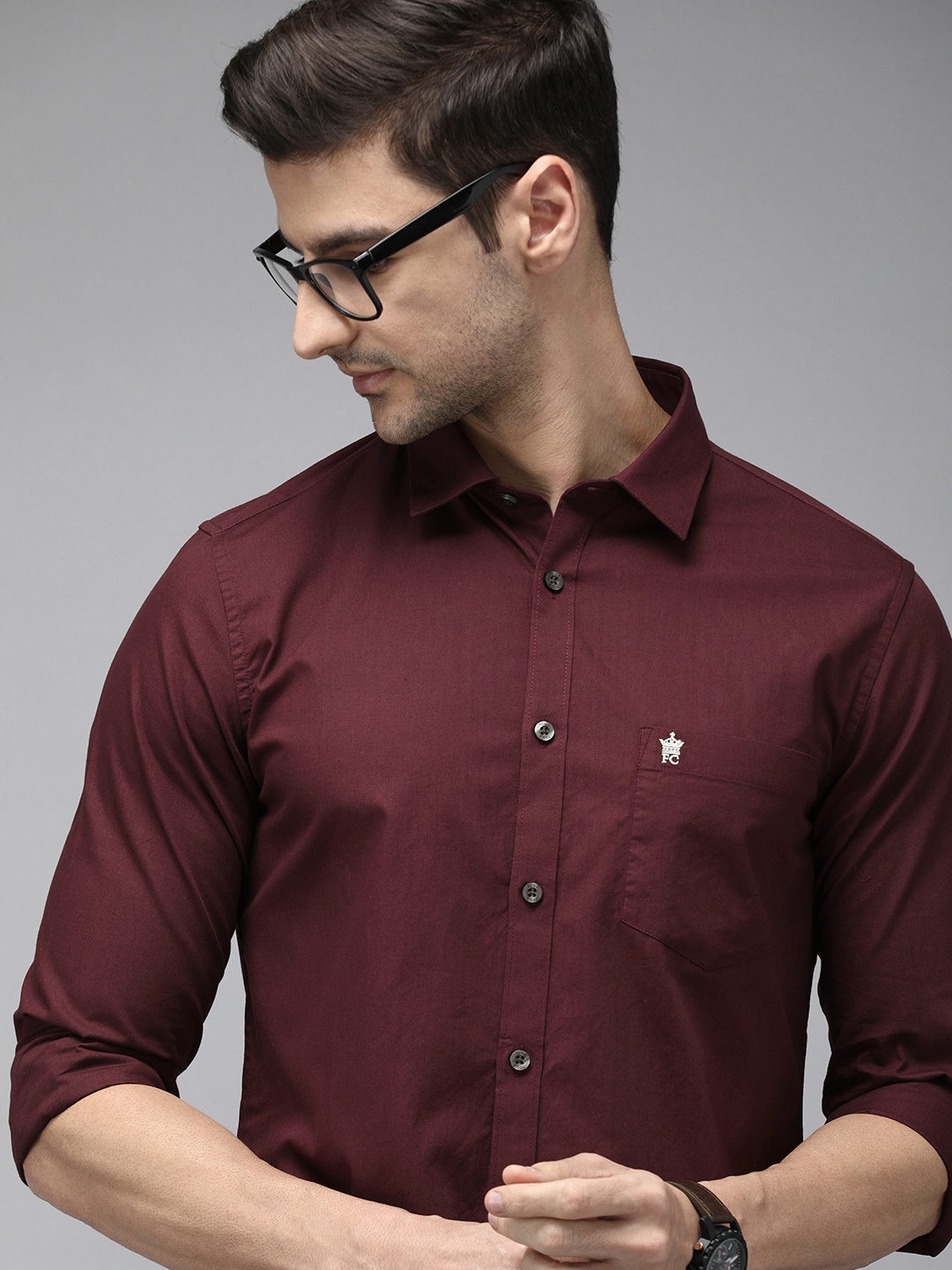 

French Connection Men Maroon Solid Classic Slim Fit Pure Cotton Casual Shirt