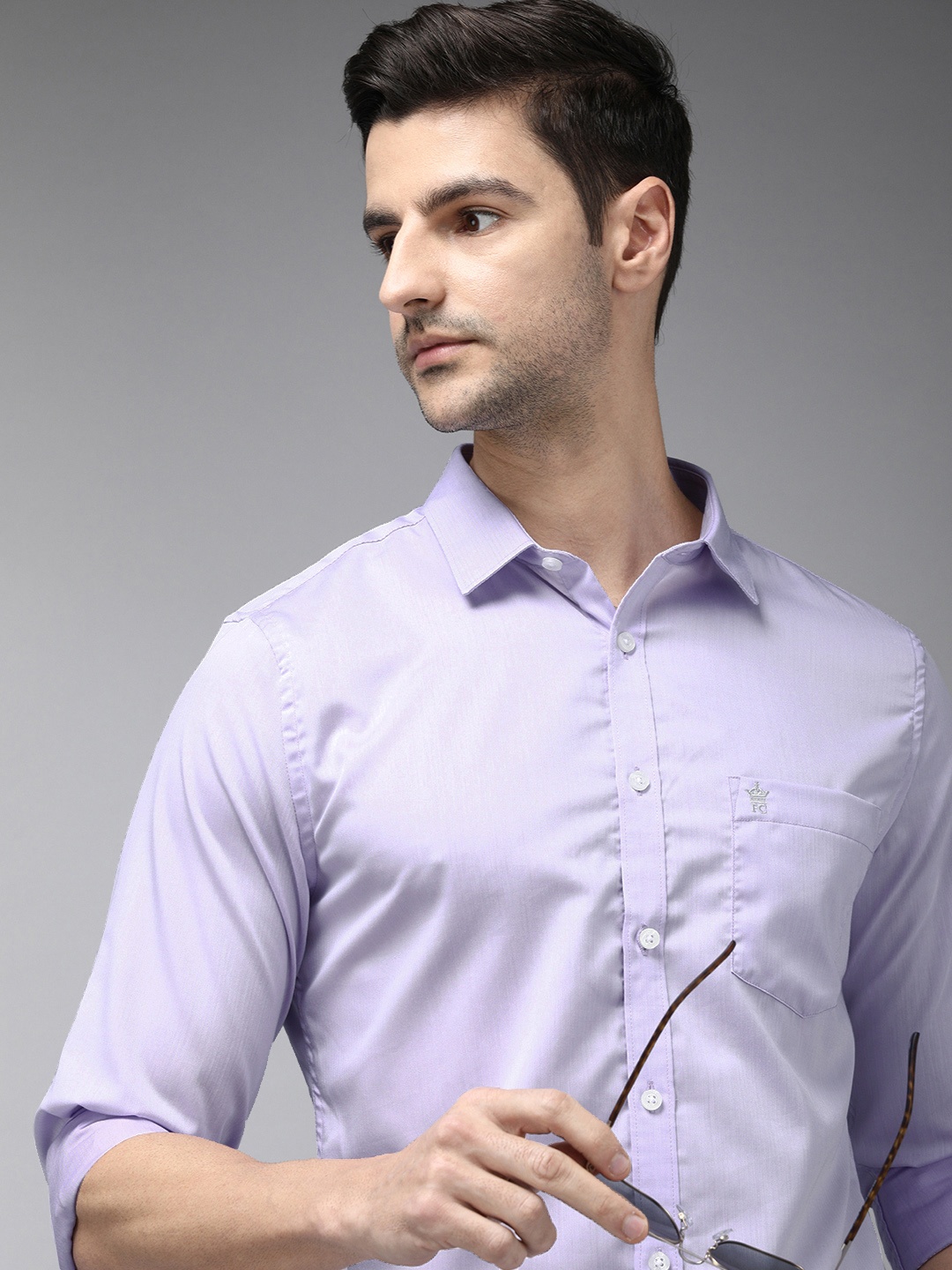 

French Connection Men Lavender Self Design Classic Slim Fit Pure Cotton Casual Shirt