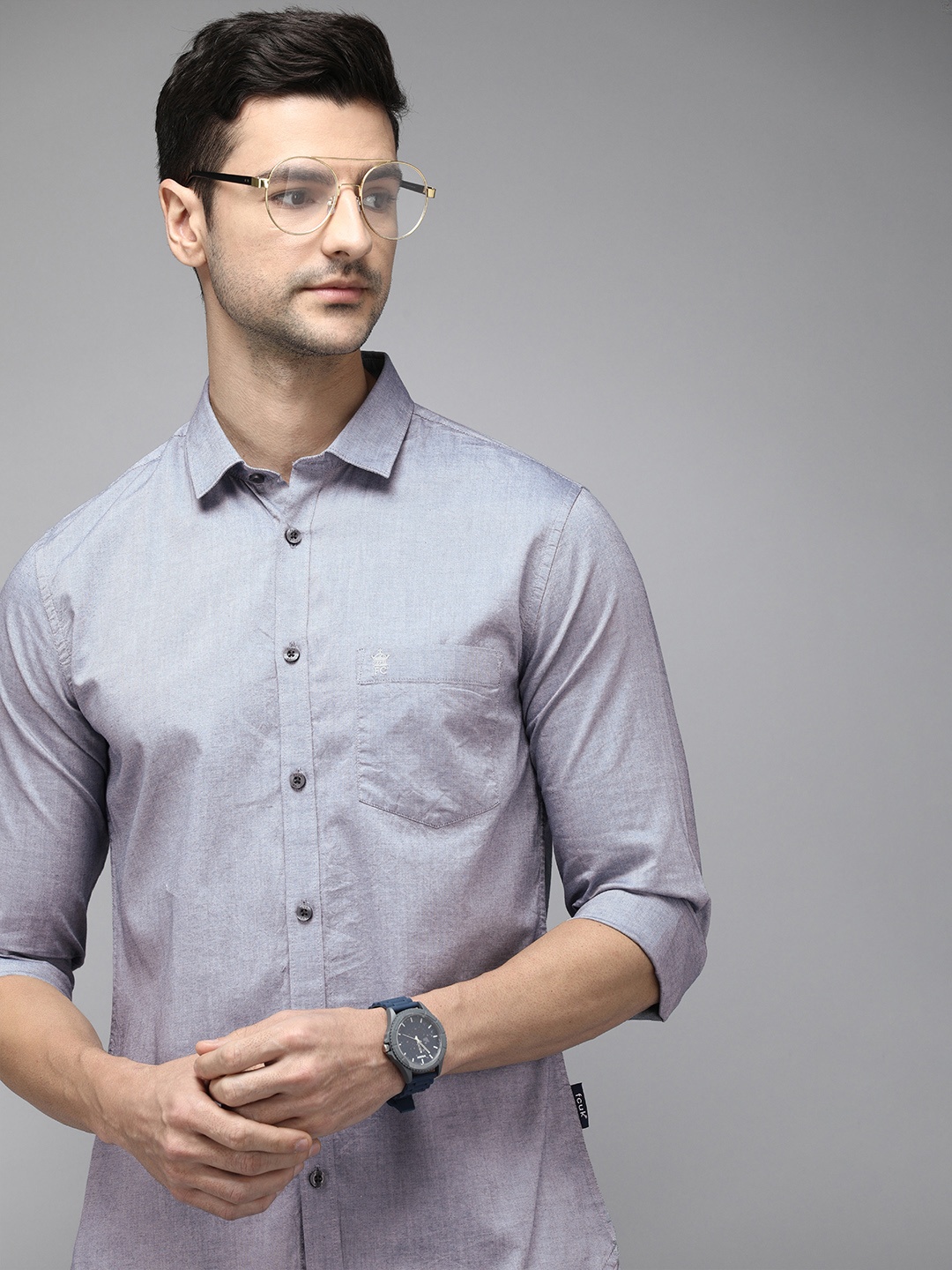 

French Connection Men Grey Textured Classic Slim Fit Pure Cotton Casual Shirt