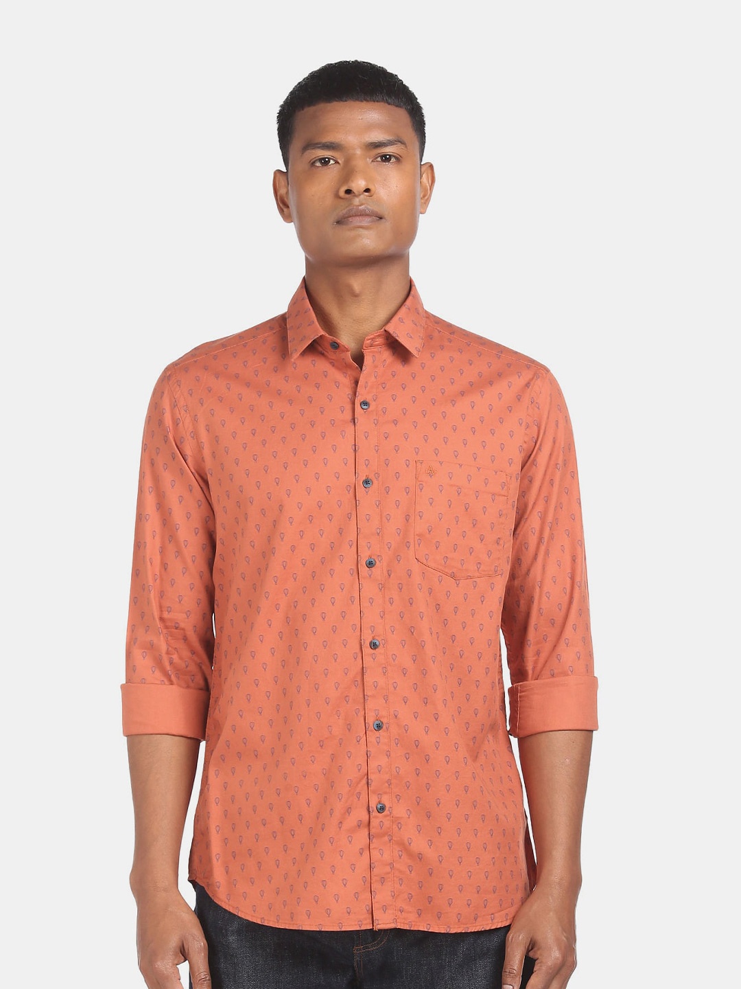 

Arrow Men Orange Slim Fit Floral Printed Pure Cotton Casual Shirt