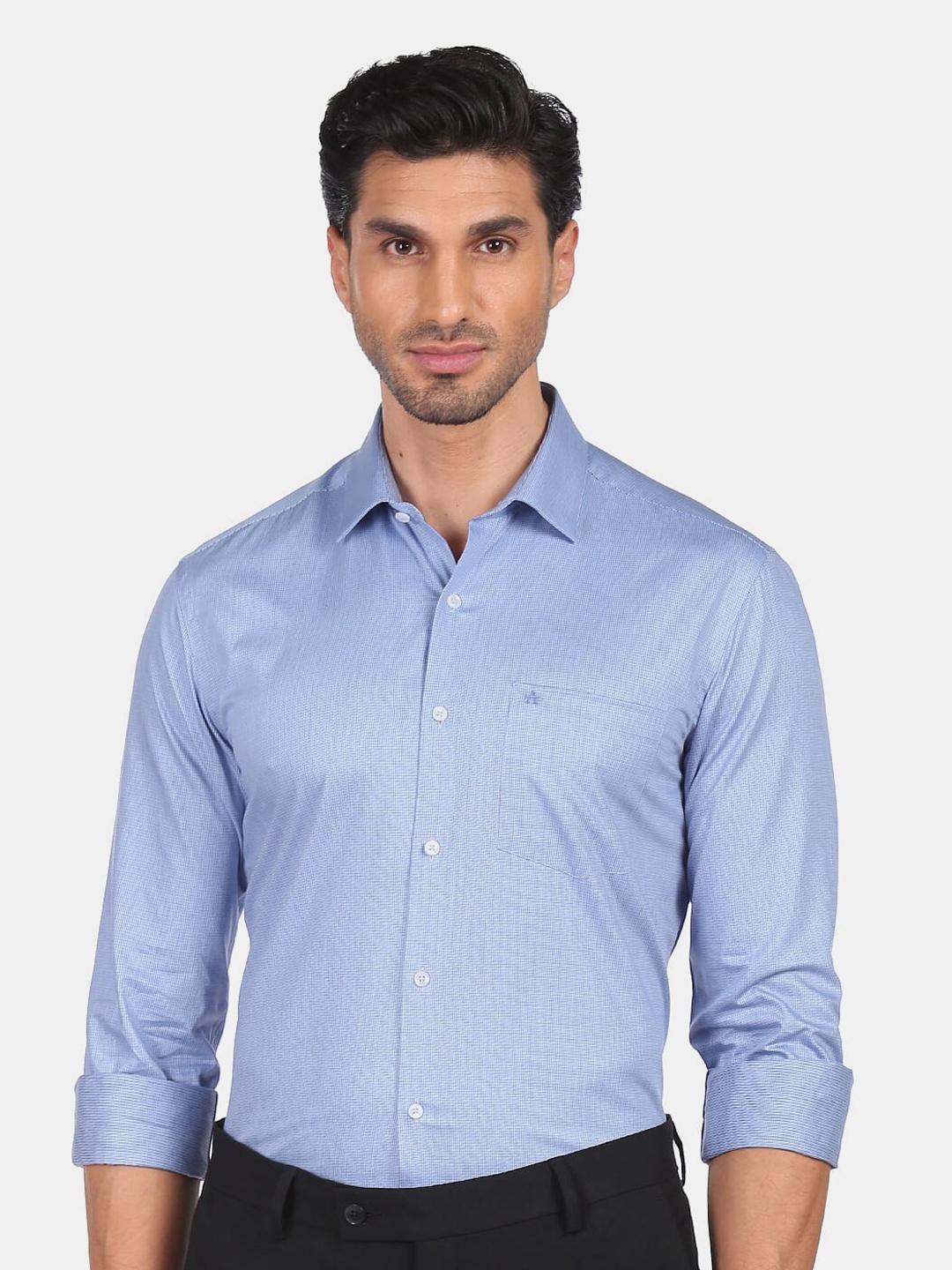 

Arrow Men Blue Checked Slim Fit Pure Cotton Formal Shirt