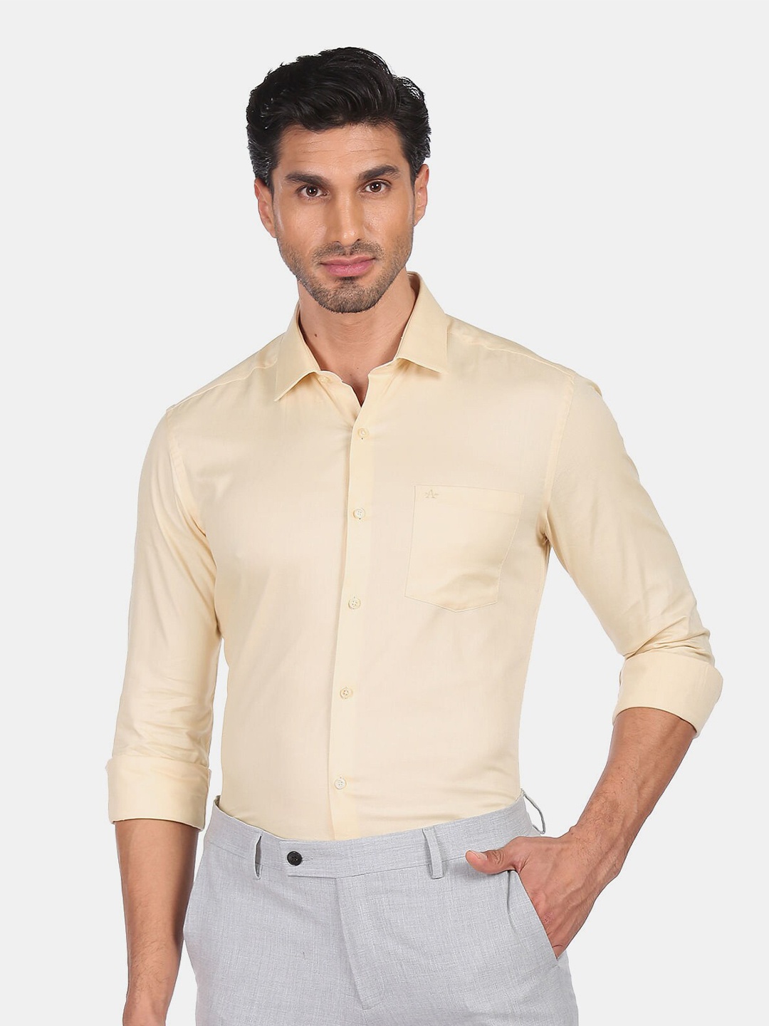 

Arrow Men Yellow Slim Fit Textured 100% Cotton Formal Shirt