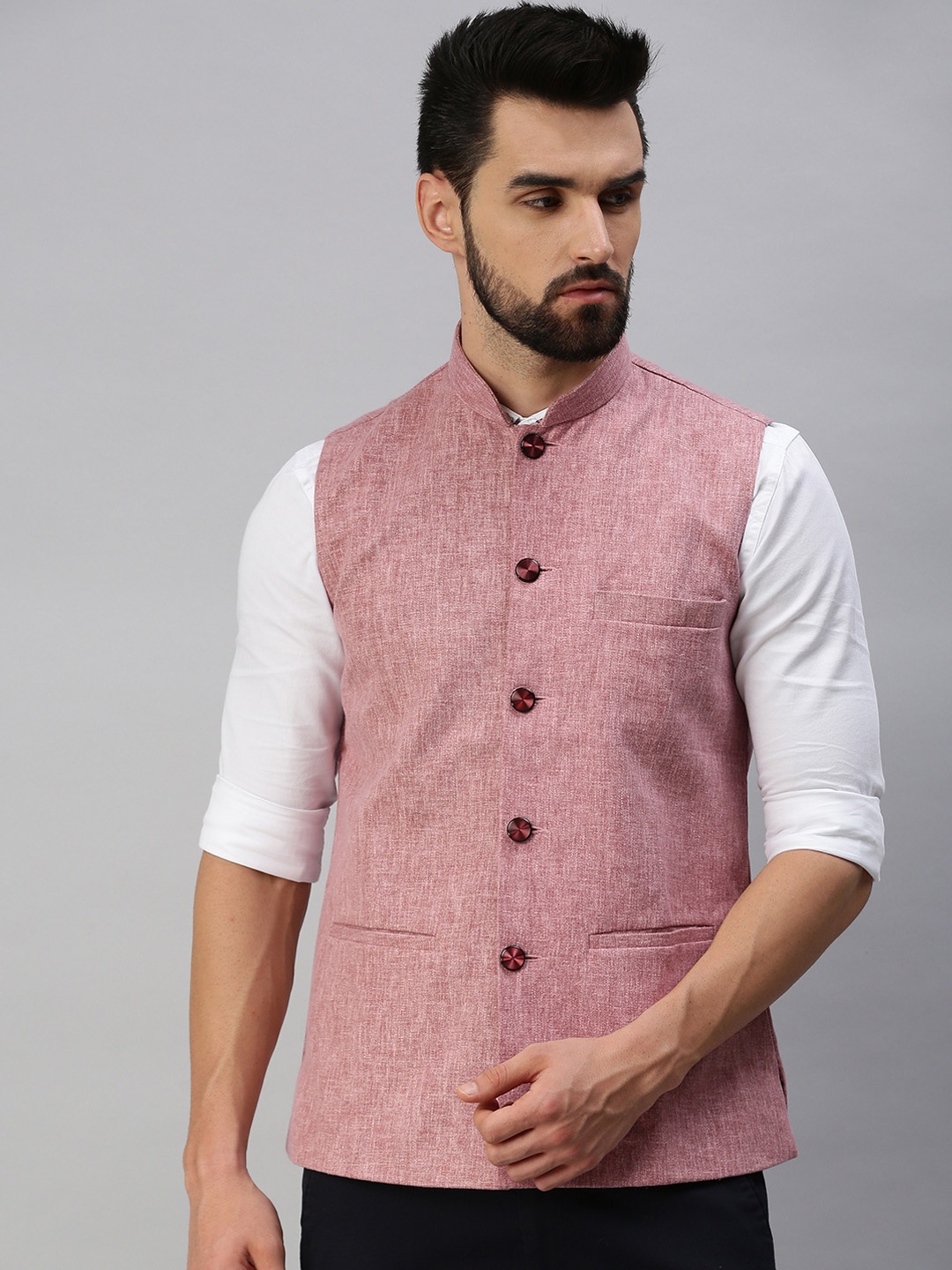 

SHOWOFF Men Mauve Purple Solid Nehru Jackets