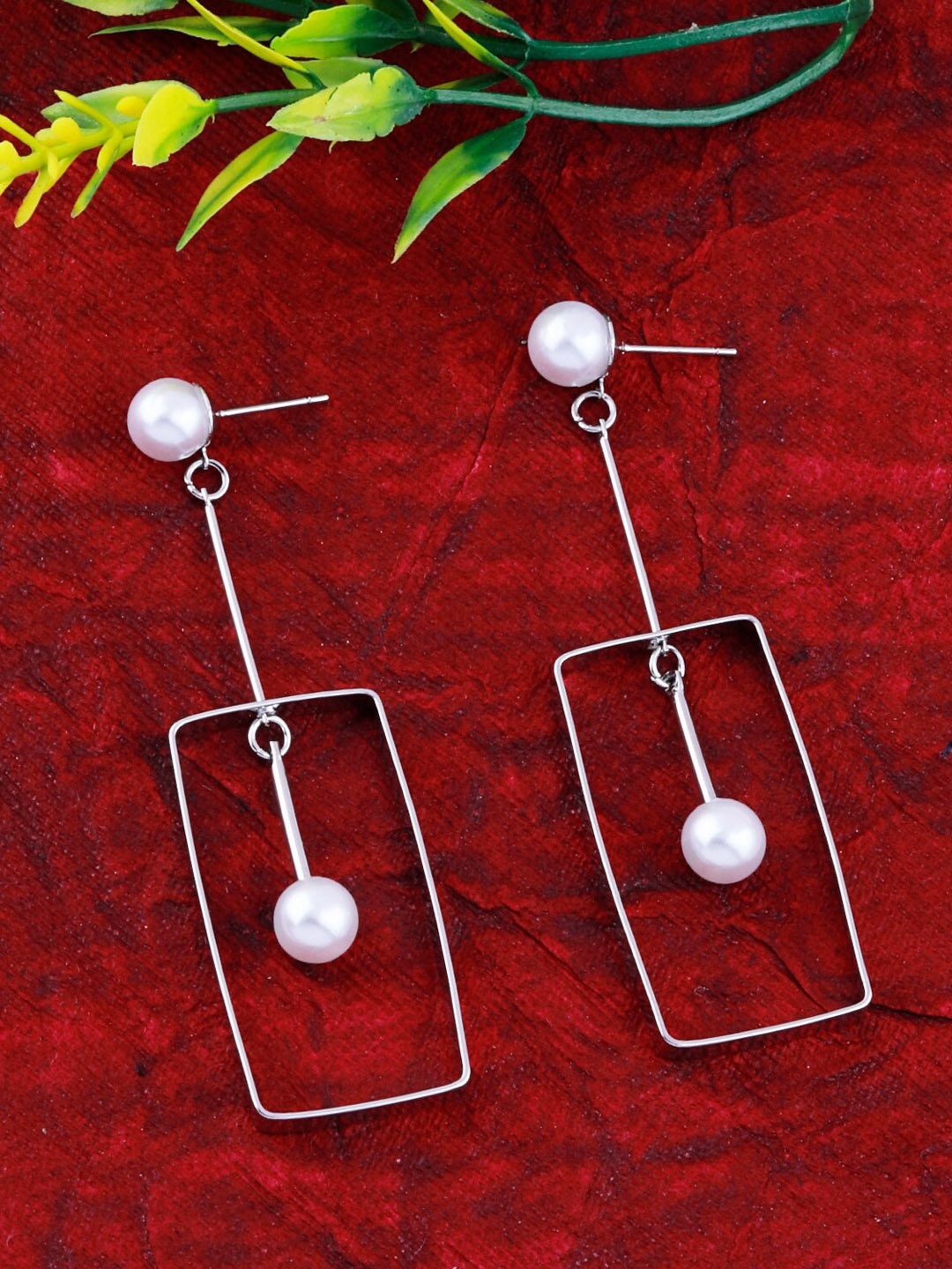 

Silver Shine White & Silver-Plated Contemporary Pearl Drop Earrings