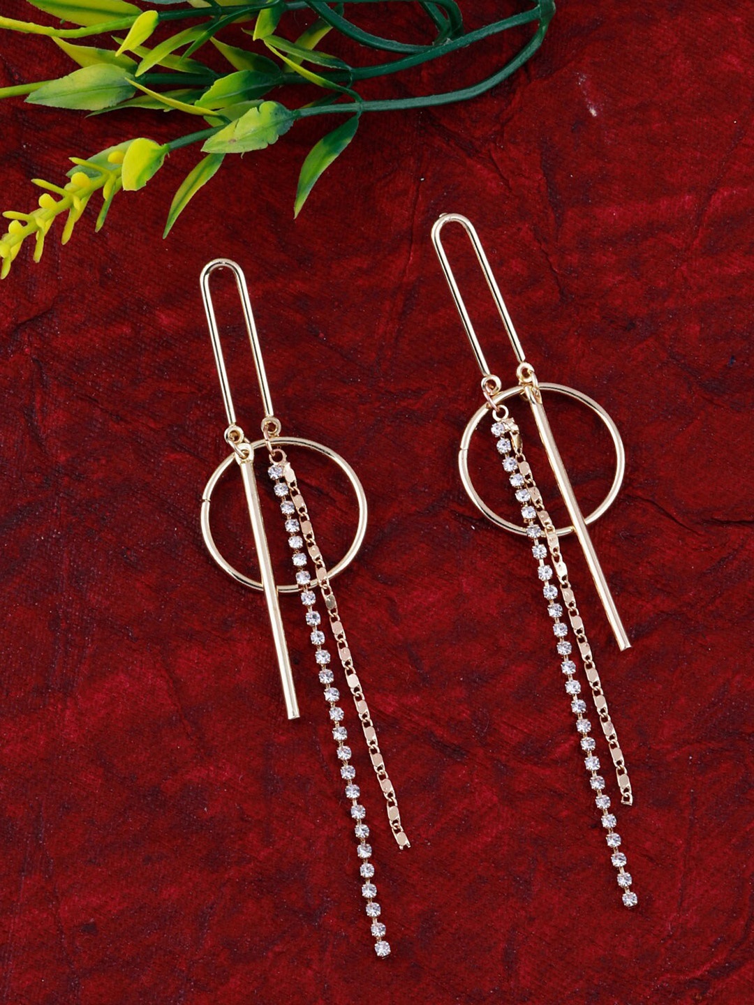 

Silver Shine Gold-Toned Contemporary Drop Earrings