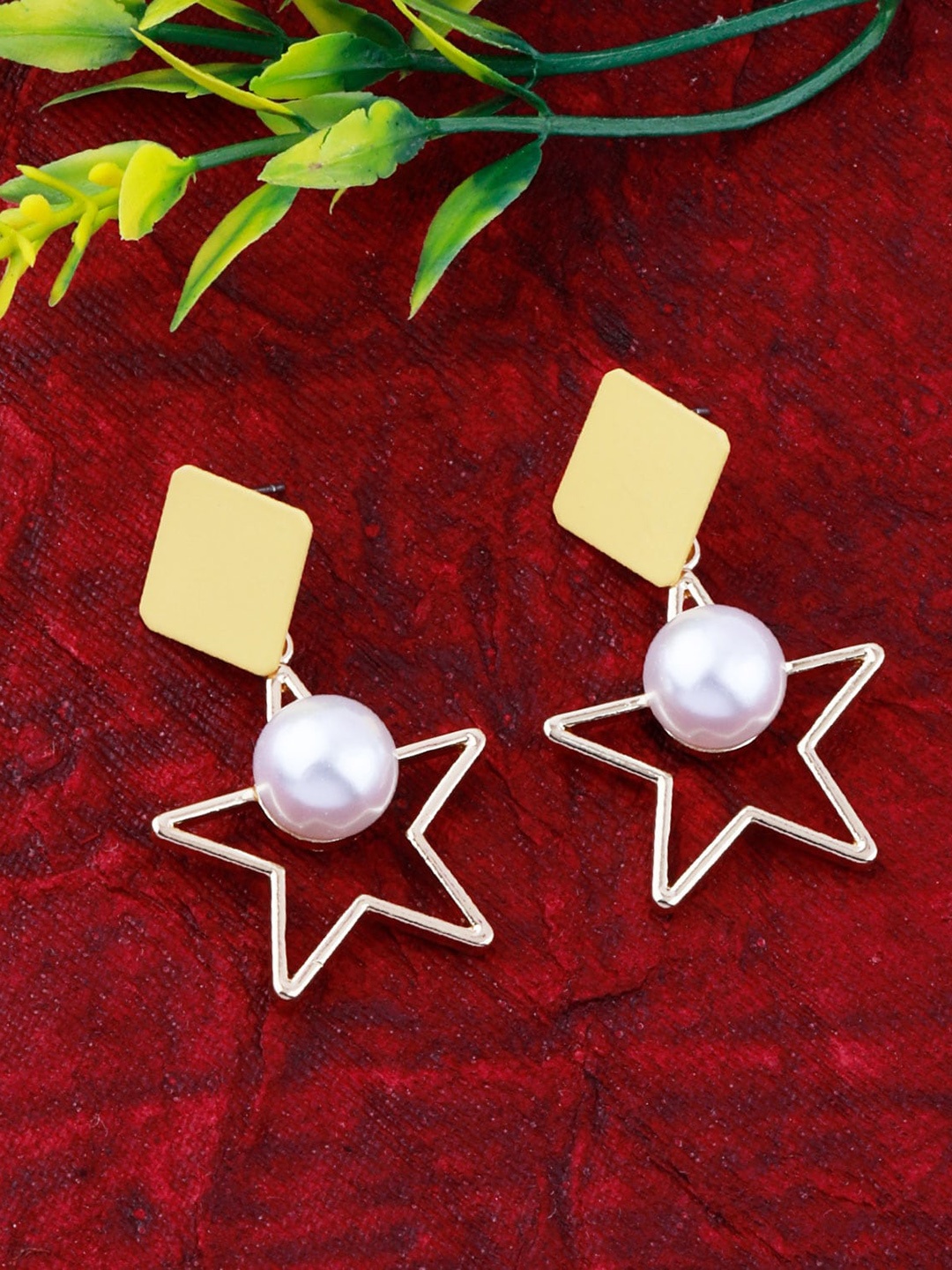 

Silver Shine White Gold-Toned Star Shaped Drop Earrings