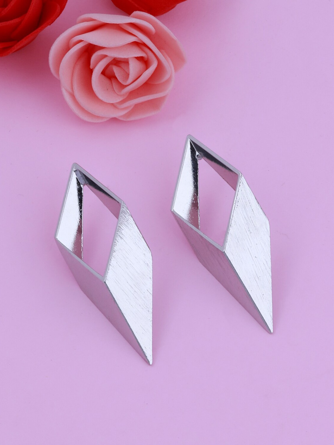 

Silver Shine Silver-Toned Contemporary Studs Earrings