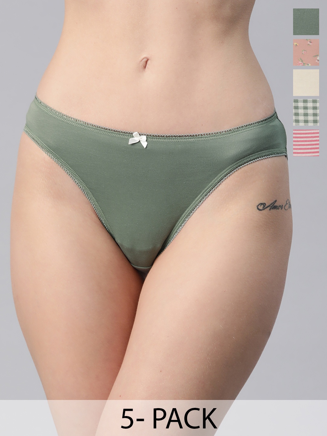 

Marks & Spencer Women Pack of 5 Mid-Rise Hipster Briefs T612111, Green