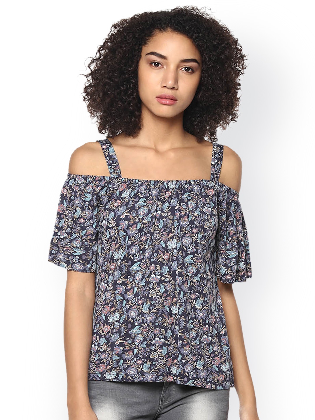 

Harpa Navy Floral Print Bardot Top, Navy blue