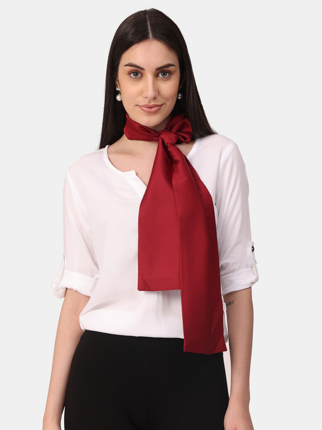 

NOTEQUAL Women Red Solid Silk Scarf