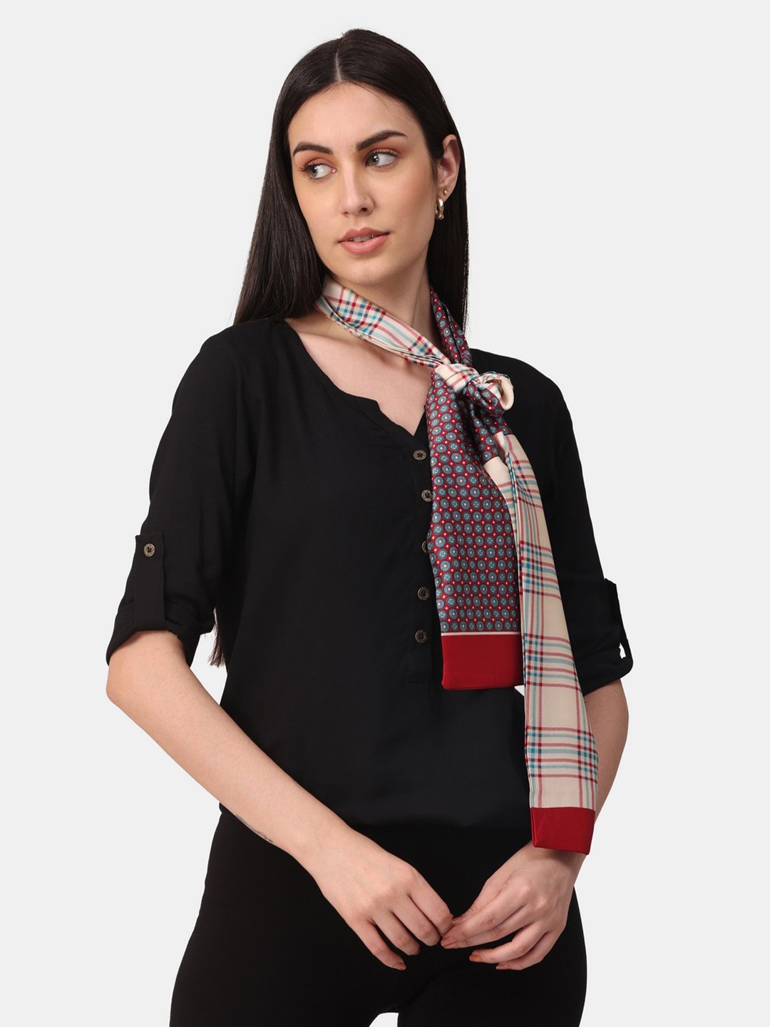 

NOTEQUAL Women Burgundy & Black Printed Scarf