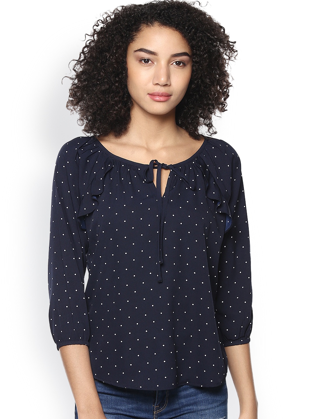 

Harpa Navy Polka Dot Print Top, Navy blue