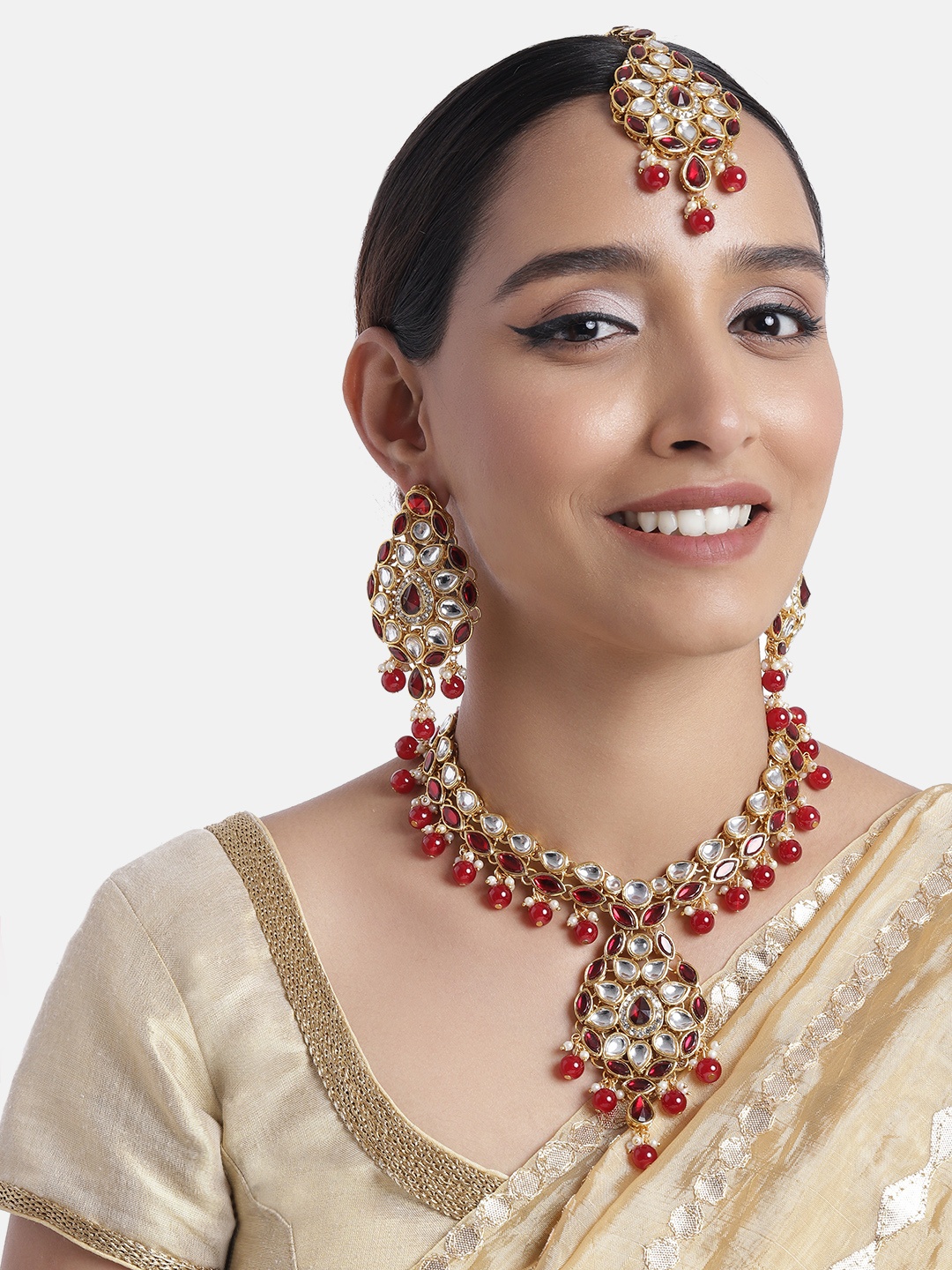 

Peora Maroon Gold Plated Kundan Studded Choker Necklace Set