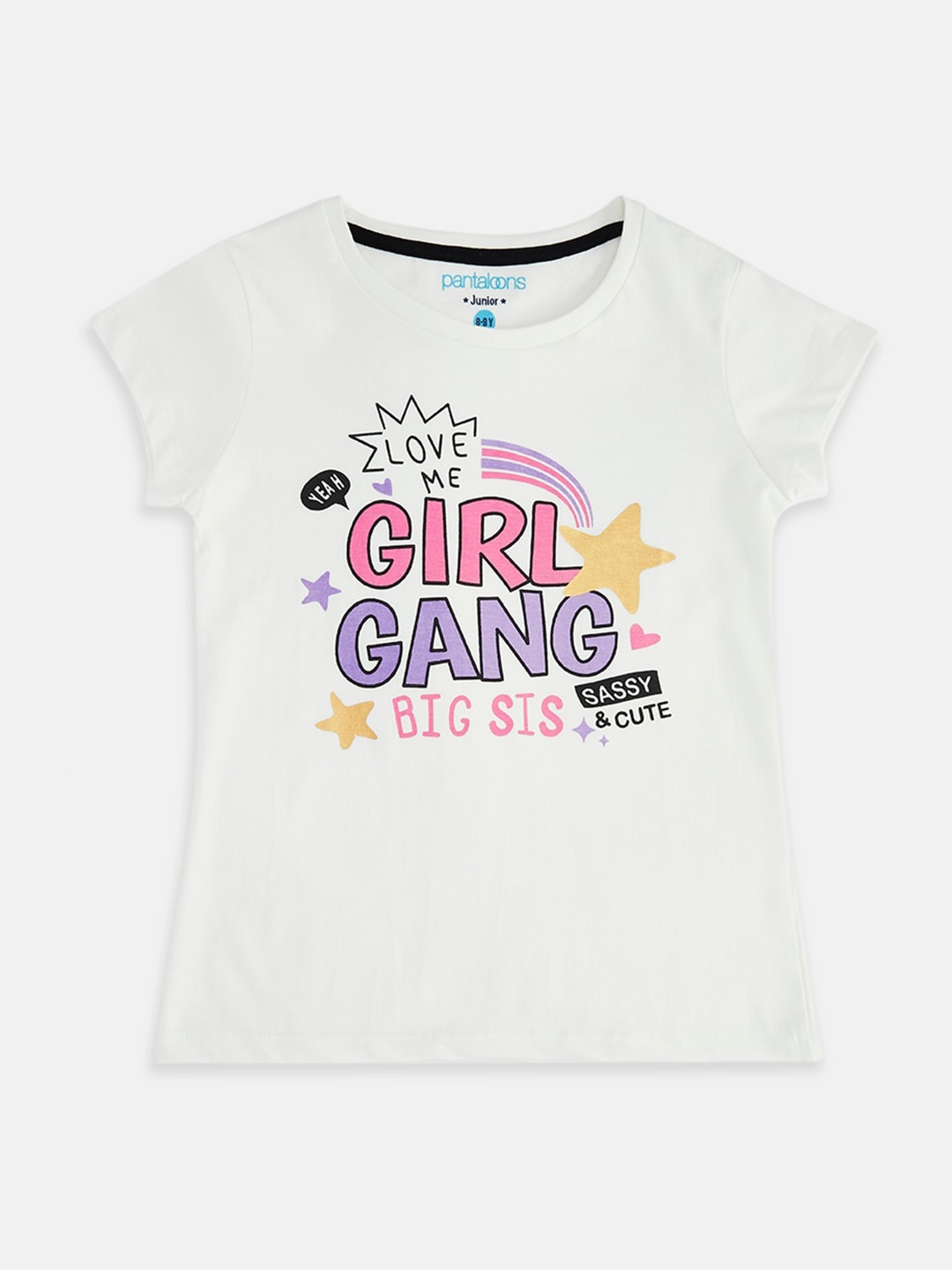 

Pantaloons Junior Girls White Typography Printed Cotton T-shirt