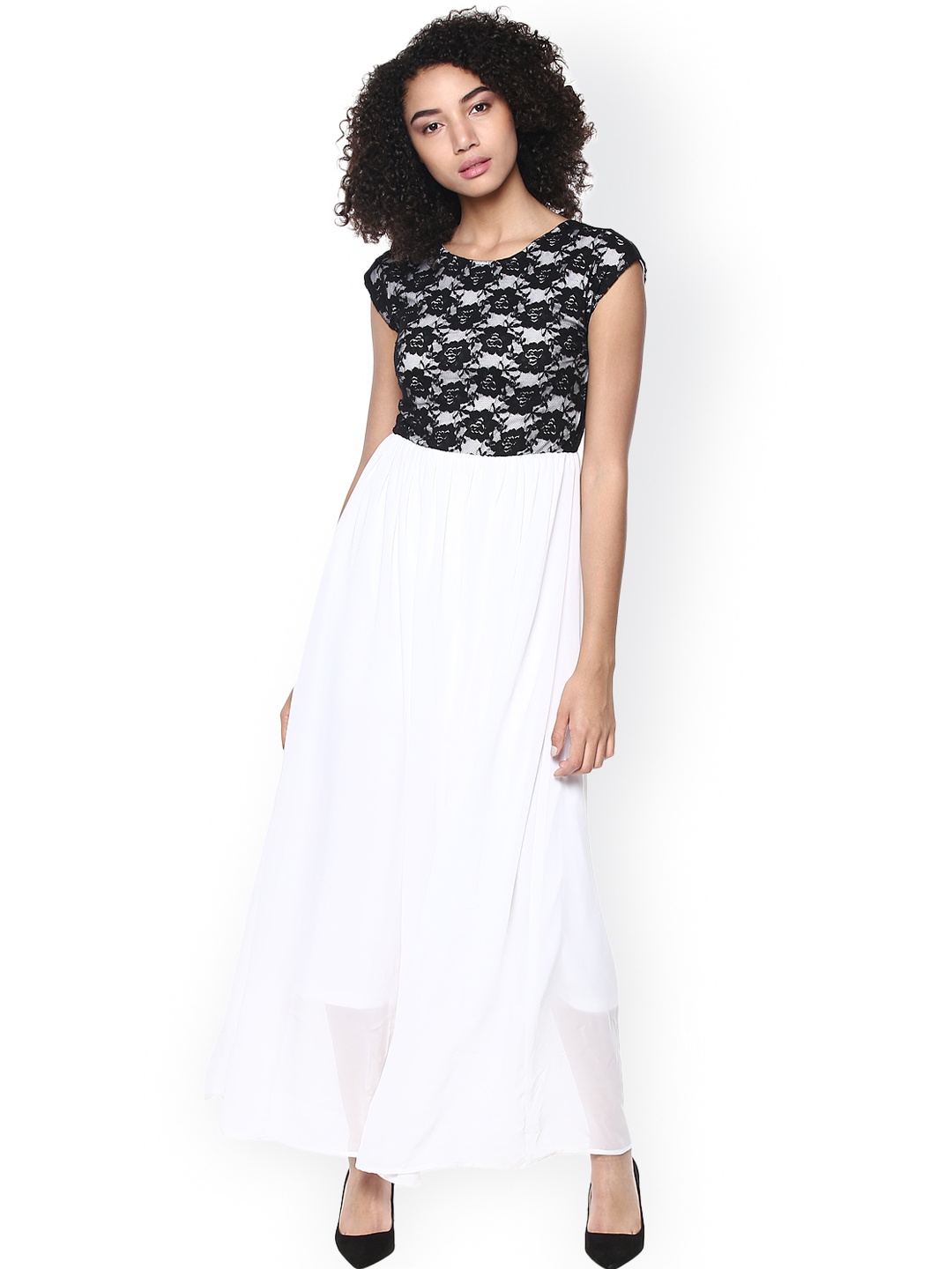 Harpa Women White & Black Lace Maxi Dress