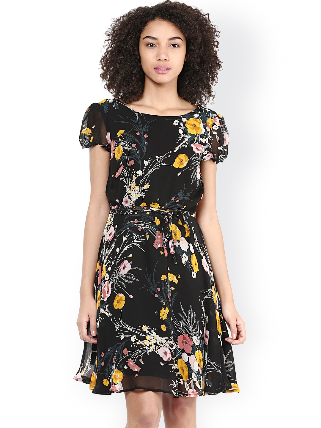 Harpa Women Black Printed Fit & Flare Dress