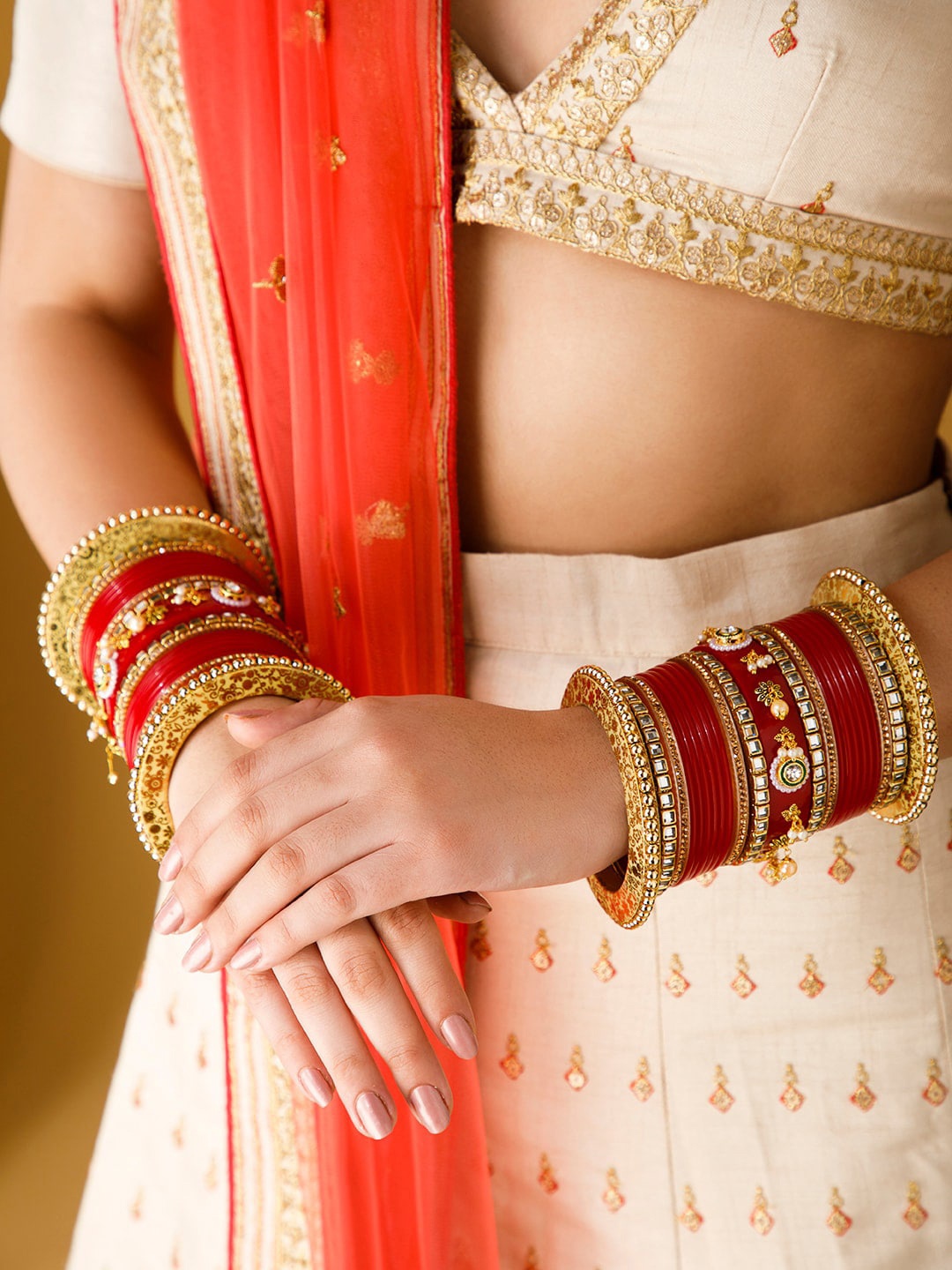 

Rubans Red & Gold-Toned & Plated Stone-Studded Chura