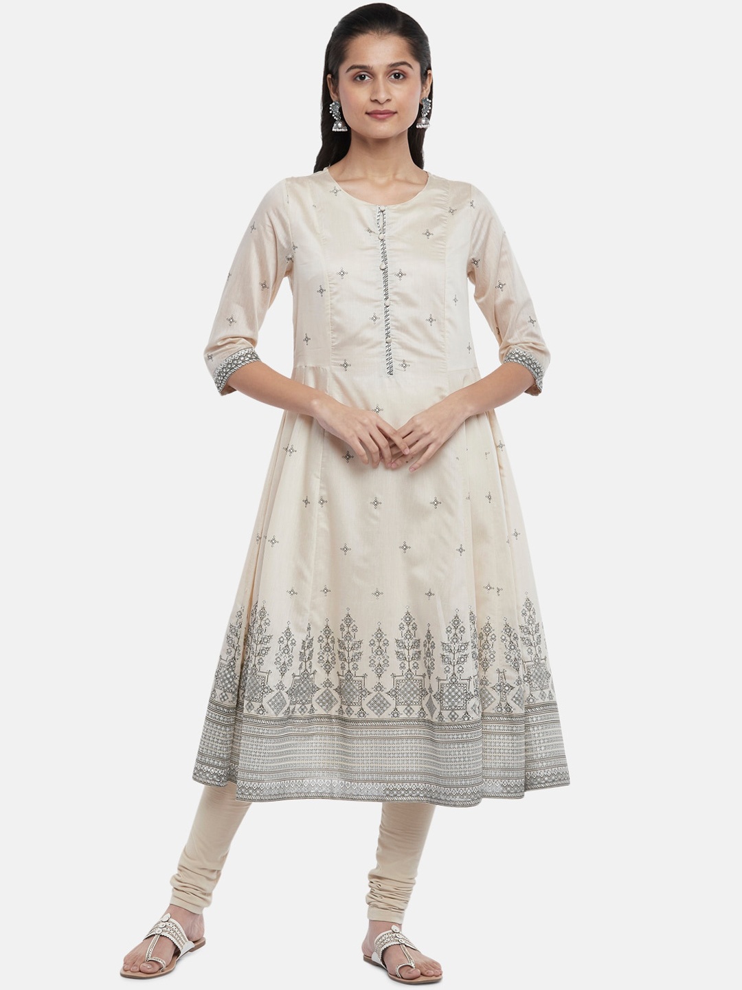 

RANGMANCH BY PANTALOONS Women Beige Ethnic Motifs Anarkali Kurta