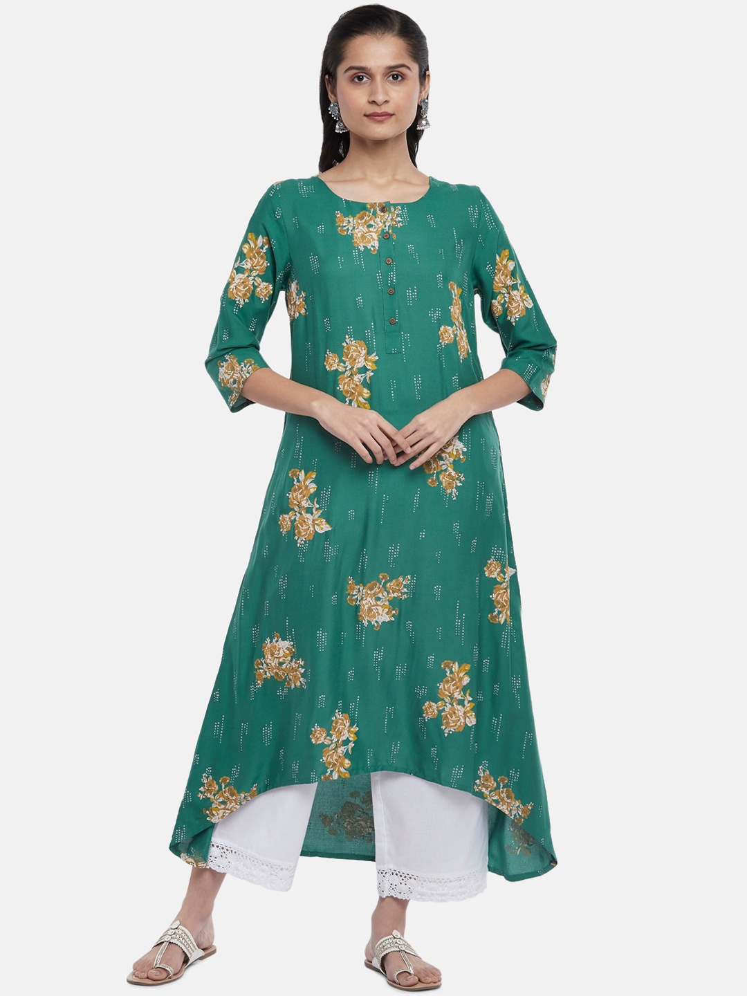 

RANGMANCH BY PANTALOONS Women Teal Floral Printed Kurta