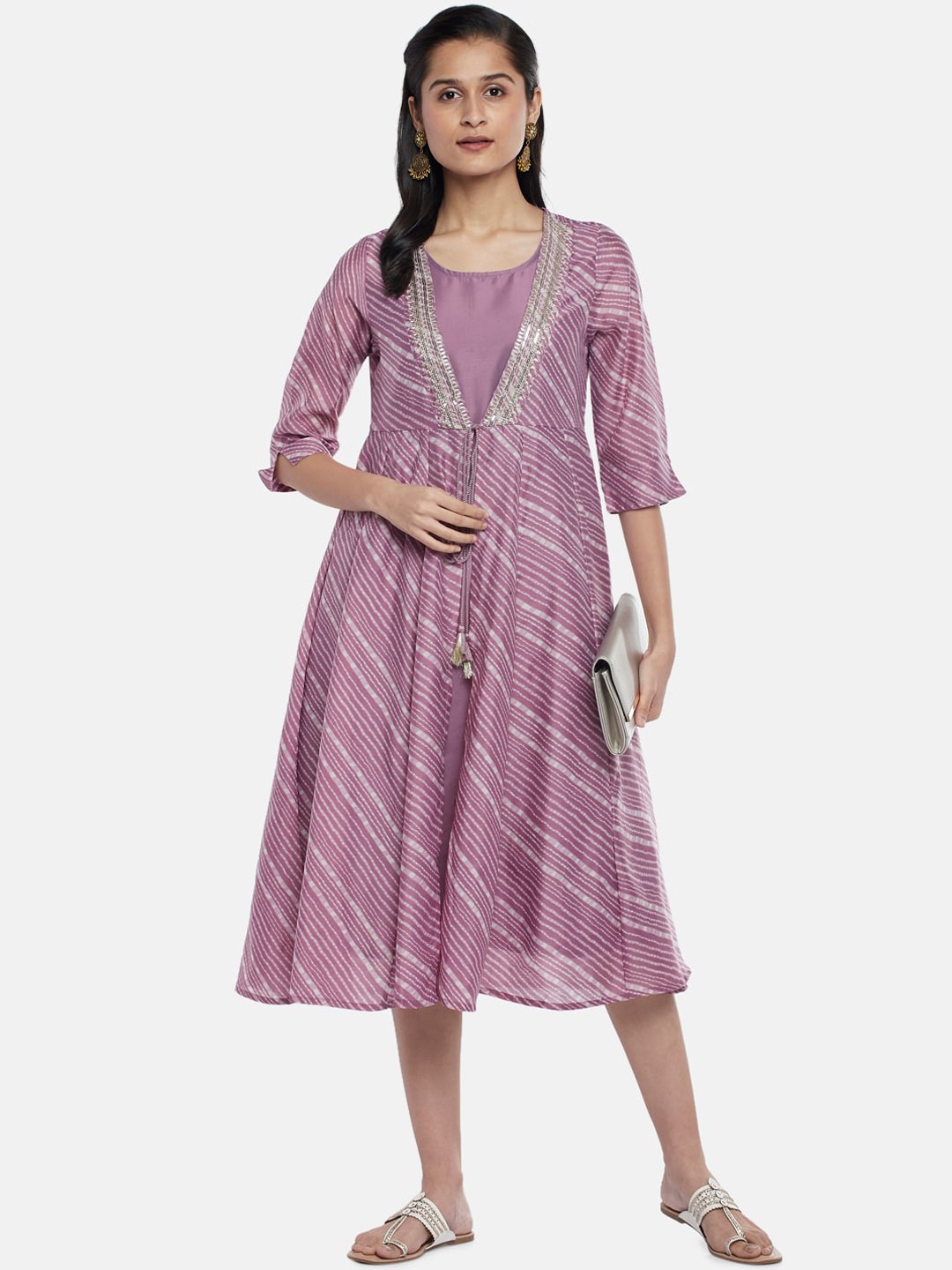

RANGMANCH BY PANTALOONS Women Mauve Printed Flared Sleeves Anarkali Kurta