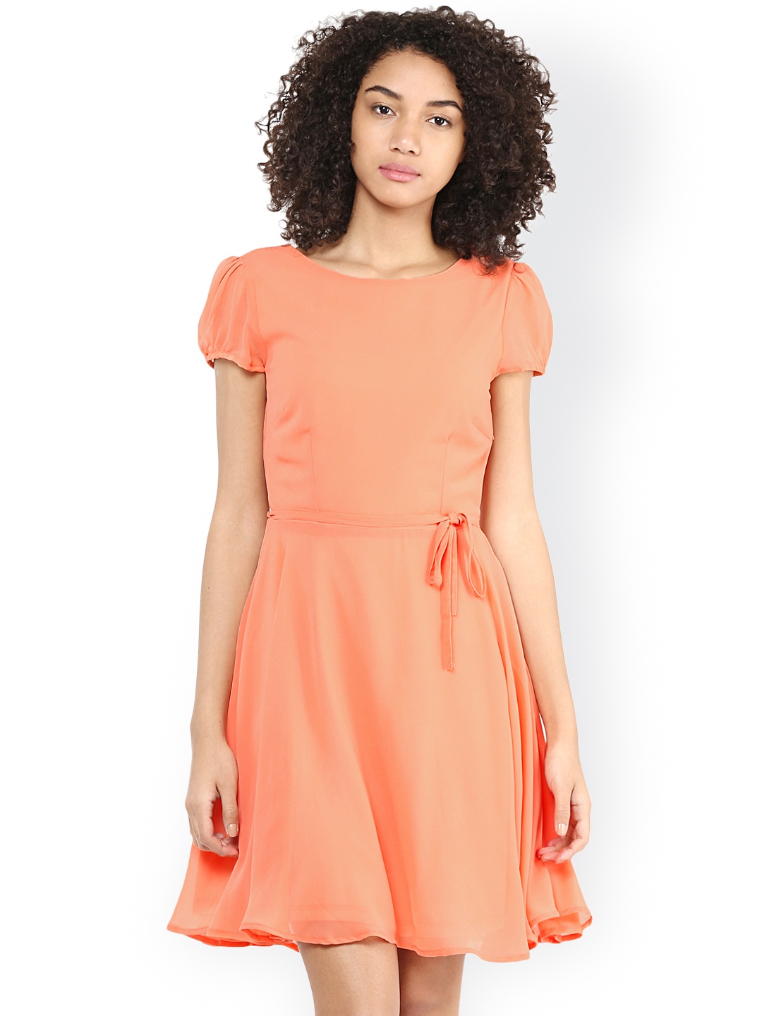 Harpa Women Orange Solid Fit & Flare Dress