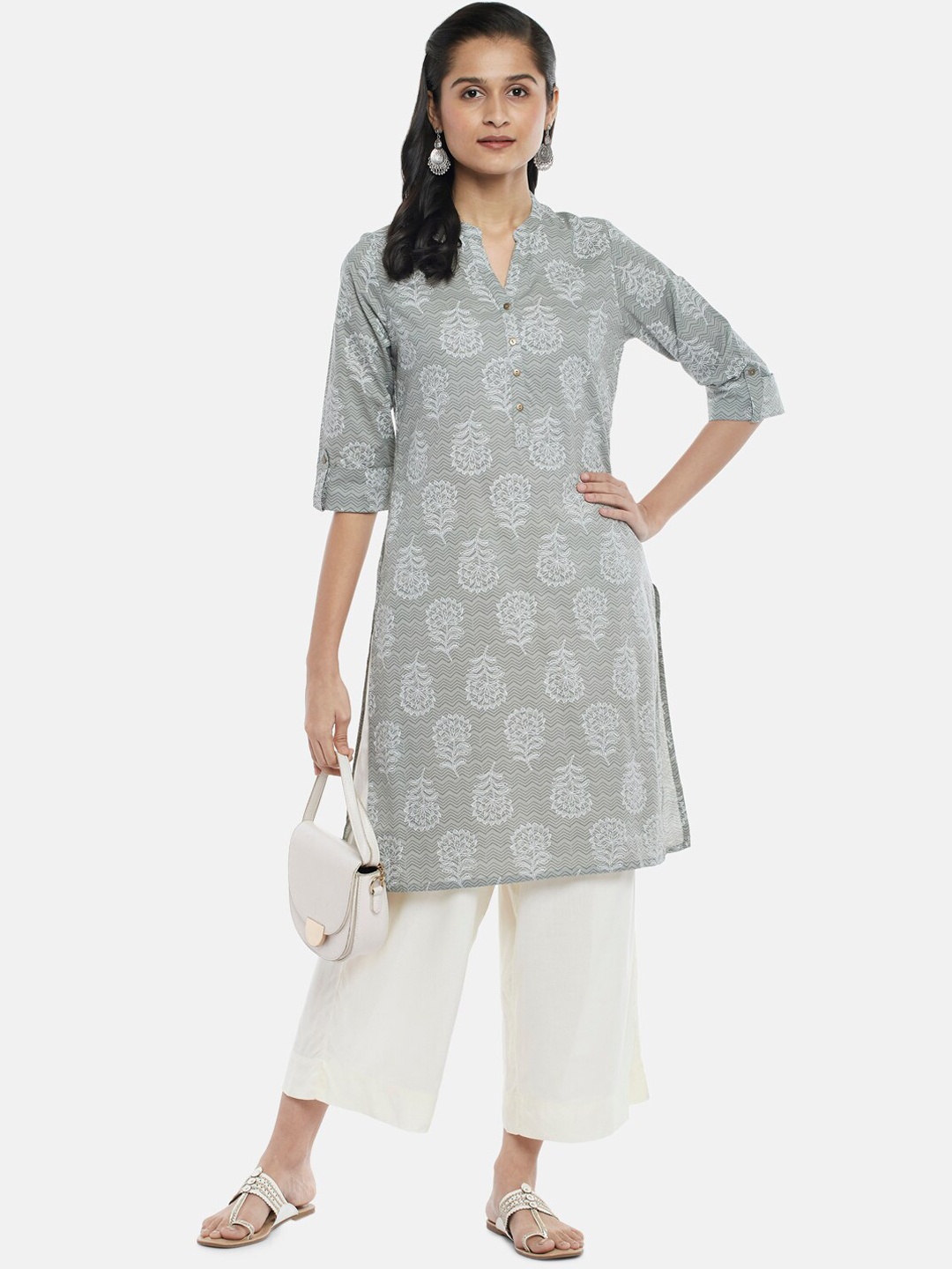 

RANGMANCH BY PANTALOONS Women Grey Floral Printed Cotton Kurta