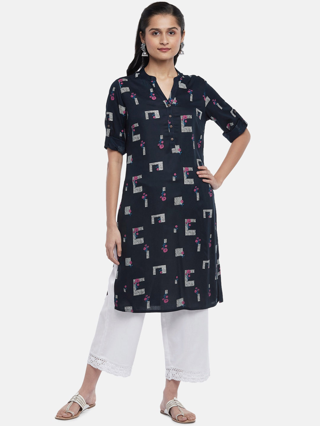 

RANGMANCH BY PANTALOONS Women Navy Blue Floral Printed Kurta