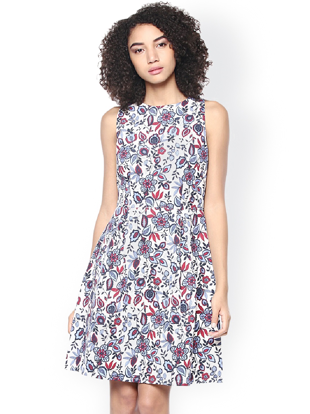 

Harpa Women White Printed Fit & Flare Dress