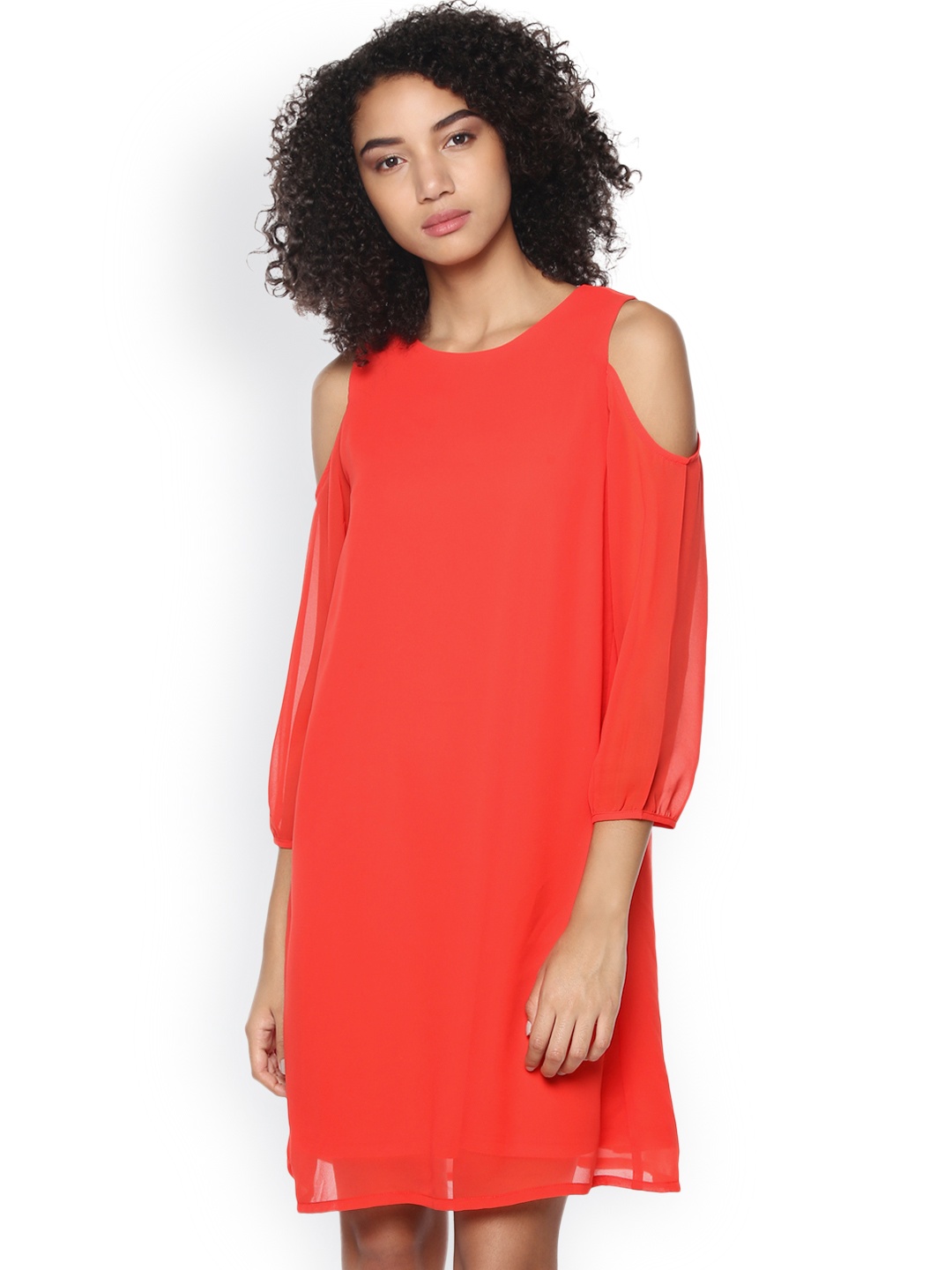 

Harpa Women Coral Red Solid A-Line Dress