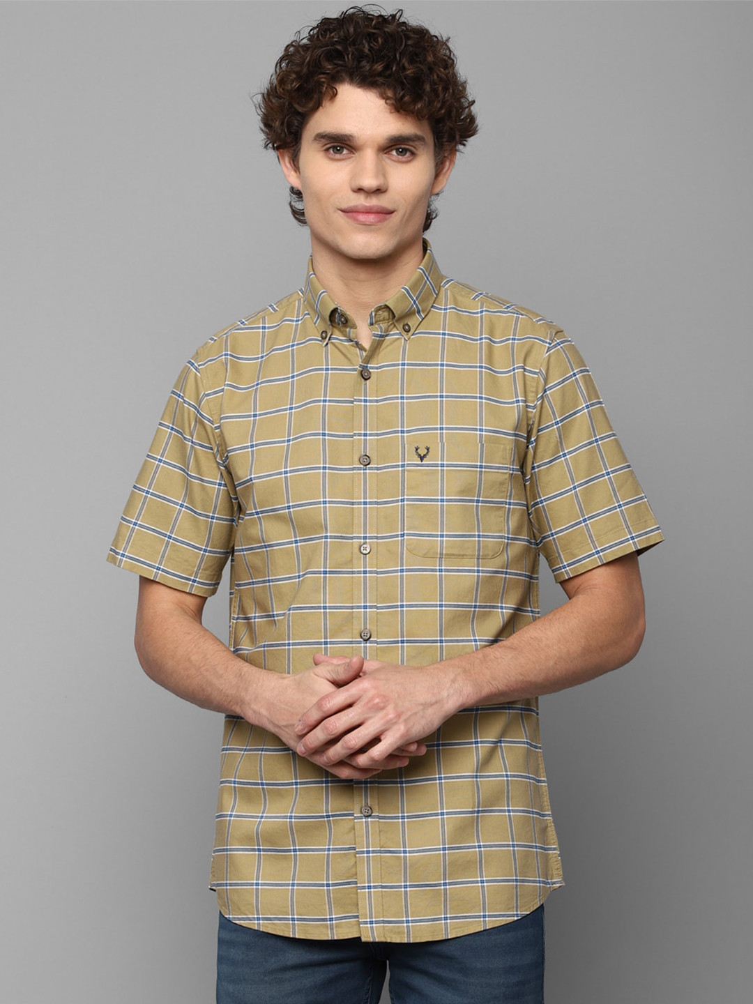 

Allen Solly Men Khaki Slim Fit Checked Casual Shirt