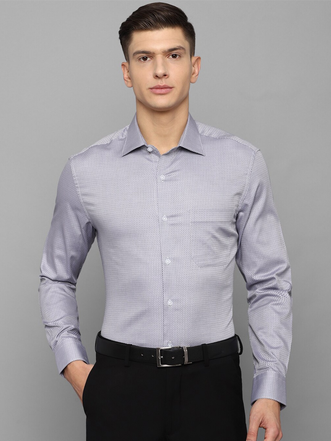 

Louis Philippe Men Grey Micro Checks Printed Pure Cotton Formal Shirt