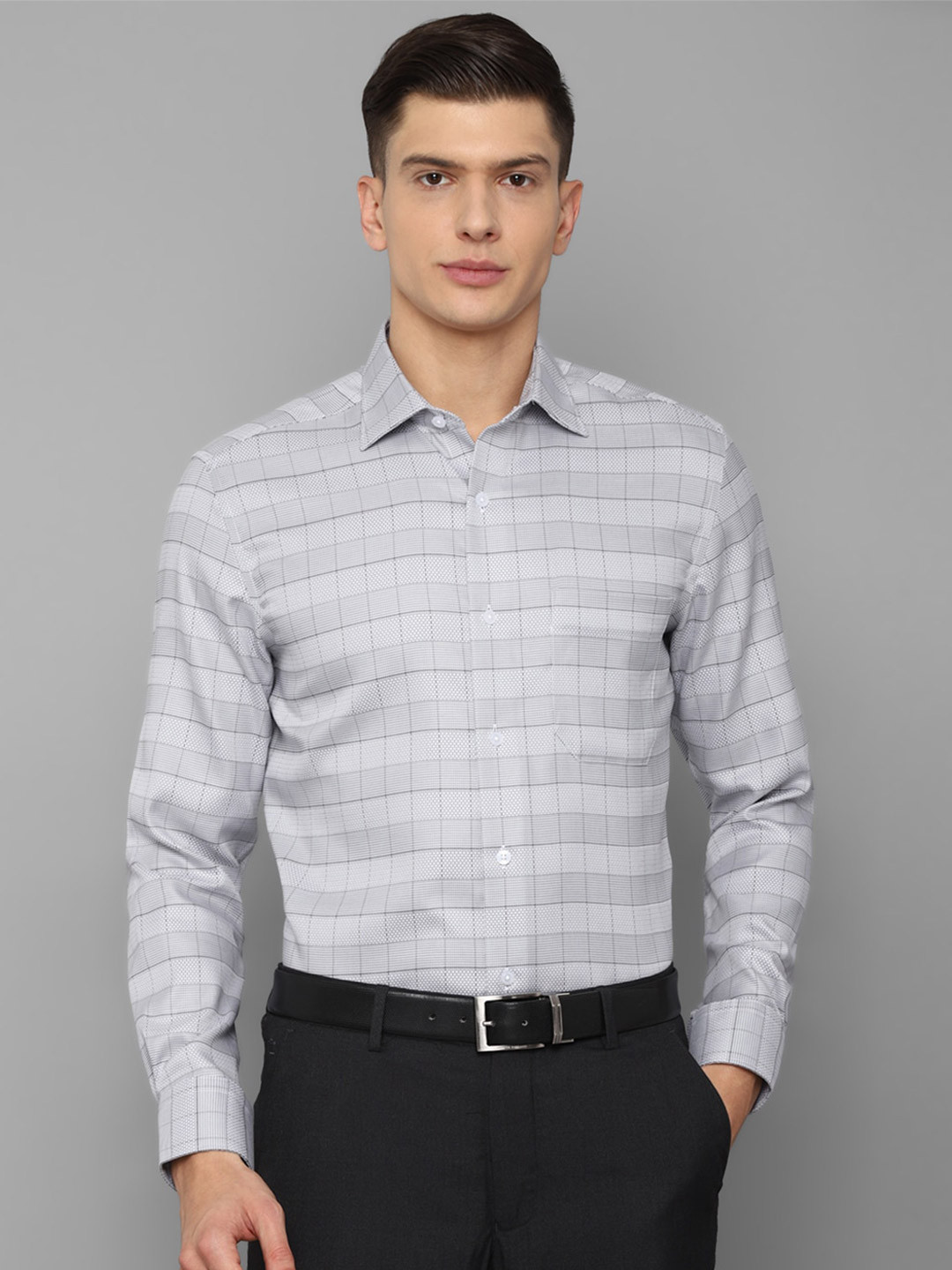 

Louis Philippe Men Grey Checked Formal Shirt 100% Cotton