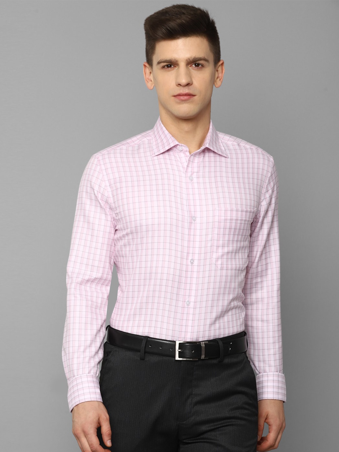 

Louis Philippe Men Pink Grid Tattersall Checked Formal Shirt