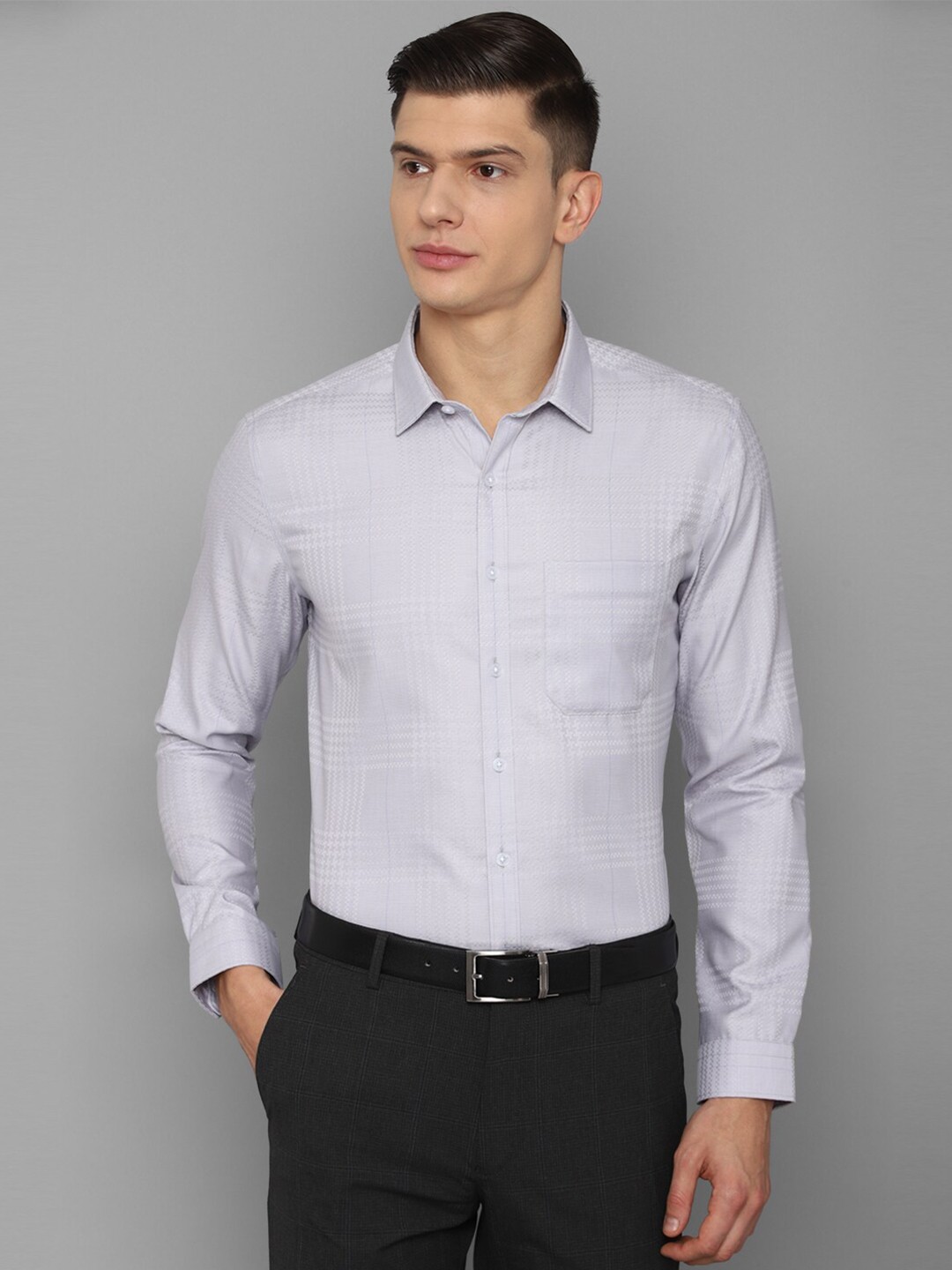 

Louis Philippe Men Grey Slim Fit Grid Tattersall Checks Checked Formal Shirt