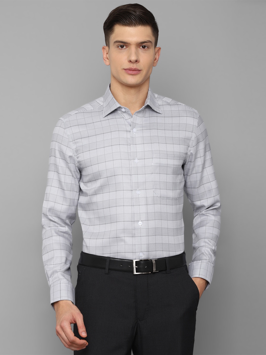 

Louis Philippe Men Grey Checked Cotton Formal Shirt