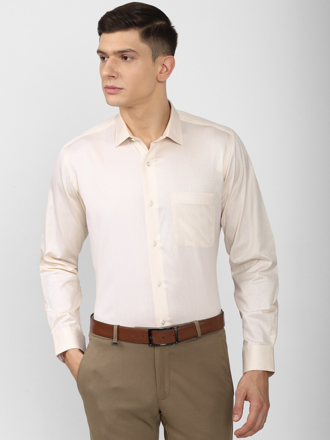 

Van Heusen Men Cream-Coloured Solid Cotton Formal Shirt