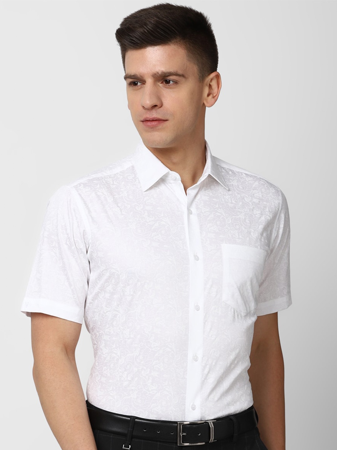 

Van Heusen Men White Regular Fit Floral 100% Cotton Formal Shirt