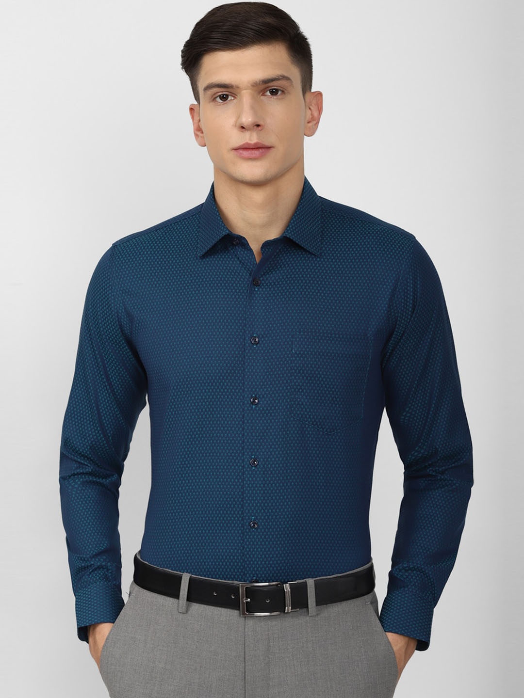 

Van Heusen Men Navy Blue Slim Fit Printed Formal Shirt
