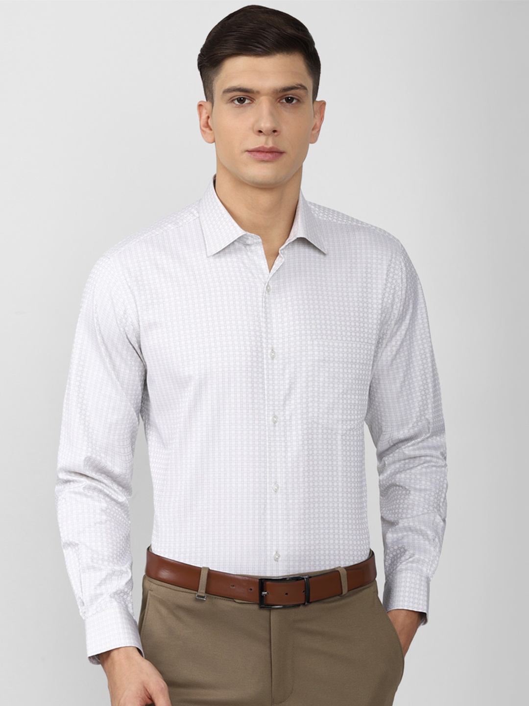 

Van Heusen Men Blue Grid Tattersall Checks Checked Formal Shirt 100% Cotton