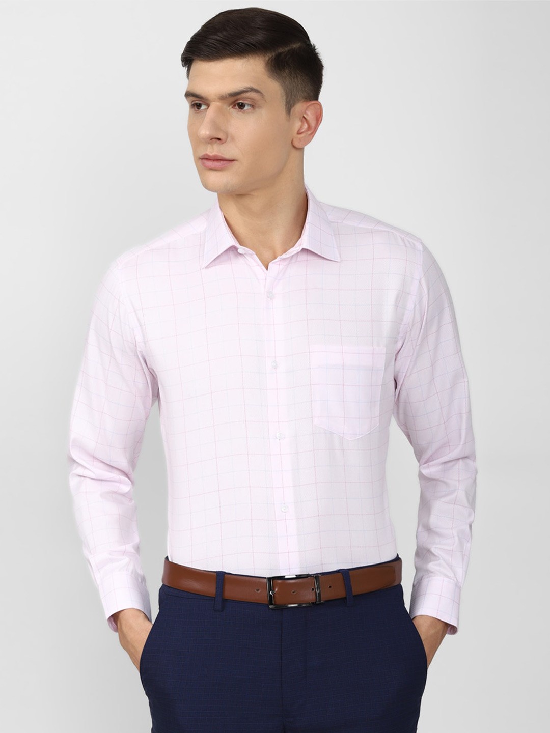 

Van Heusen Men Pink & Blue Checked Regular Fit Cotton Formal Shirt